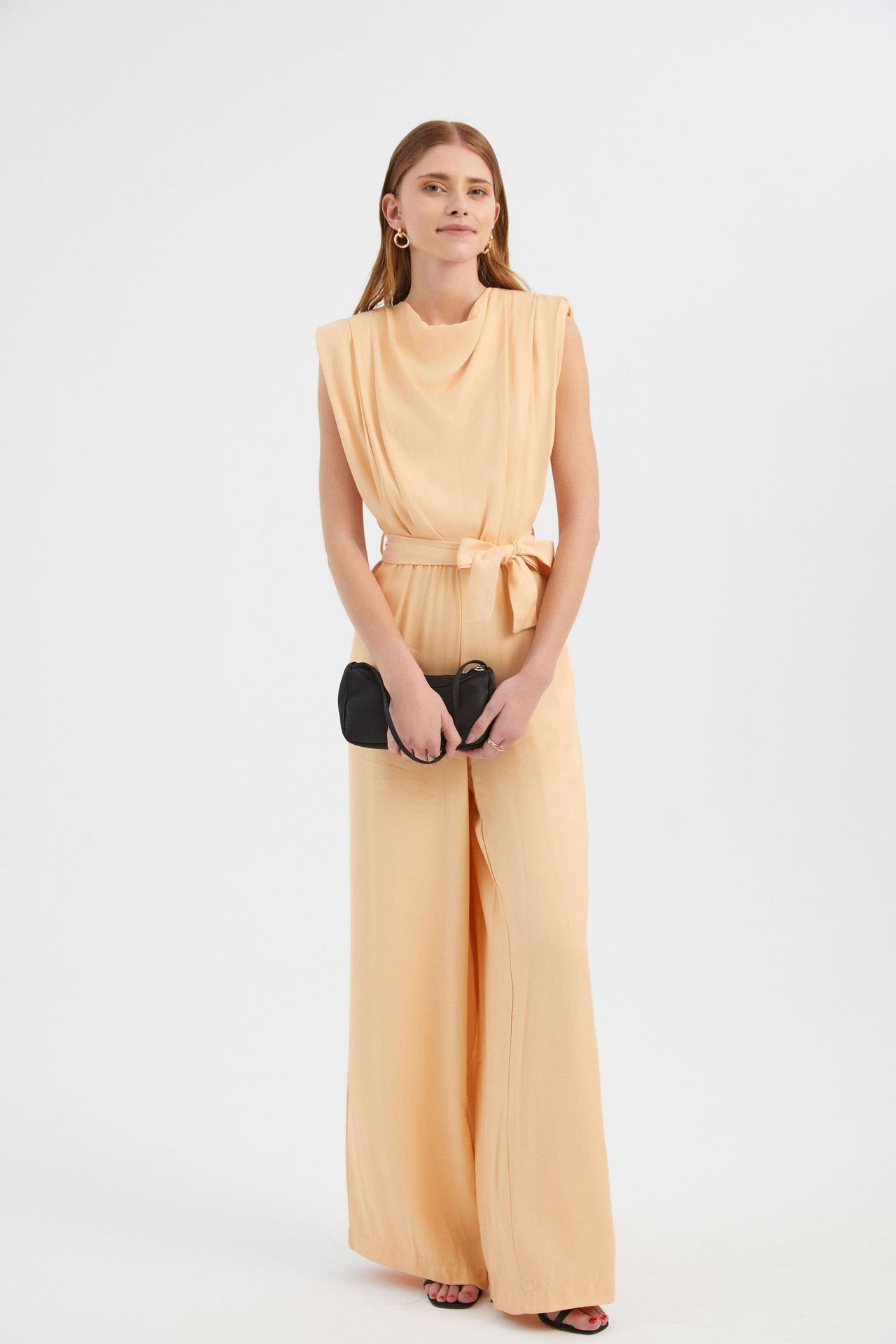 Crew Neck Wide Leg Jumpsuit with a Belt Detail