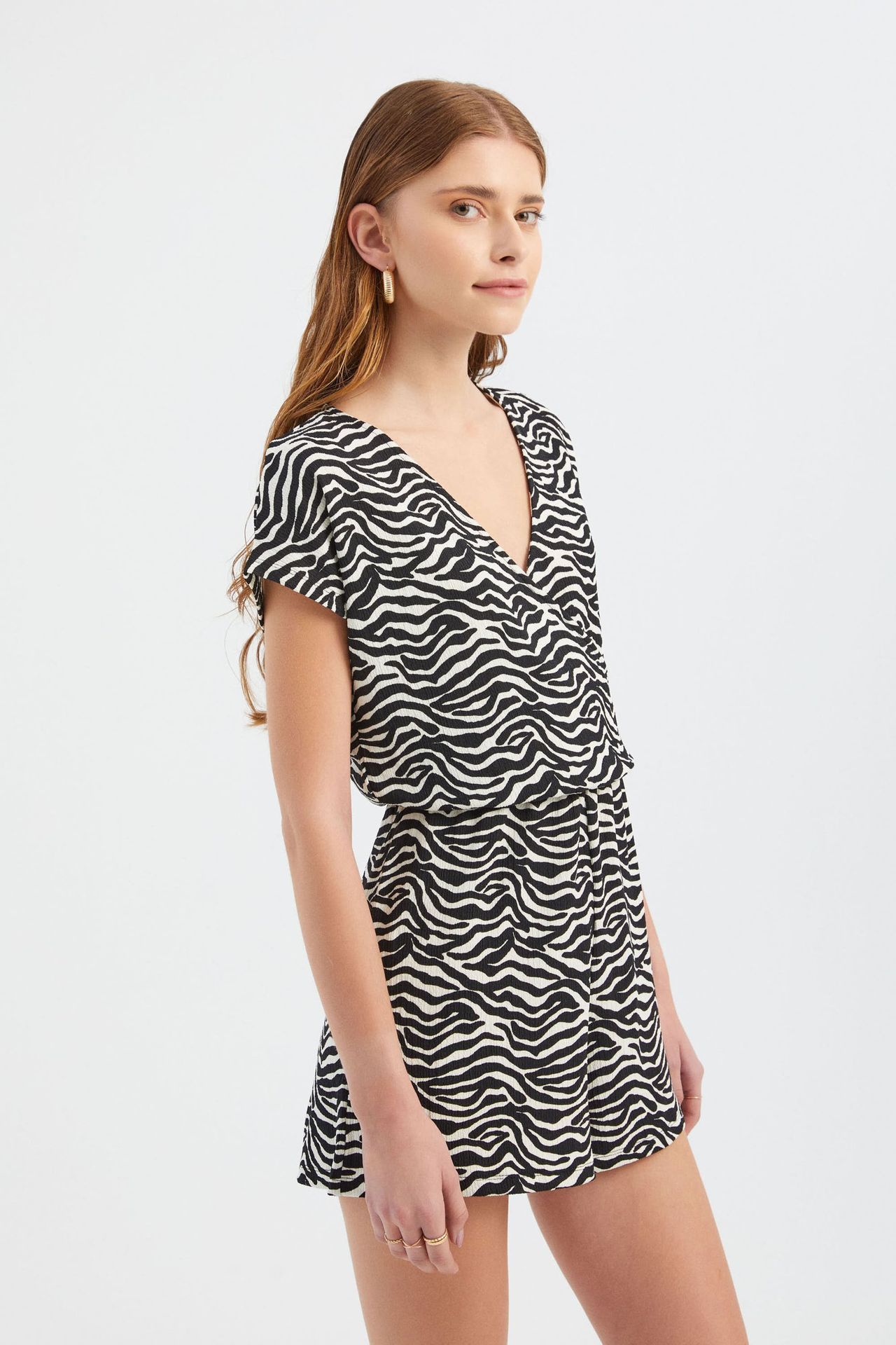 Zebra Print V Neck Playsuit