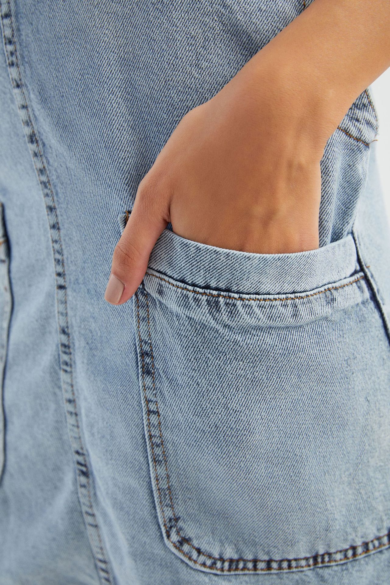 Denim Salopette with Pocket Detail