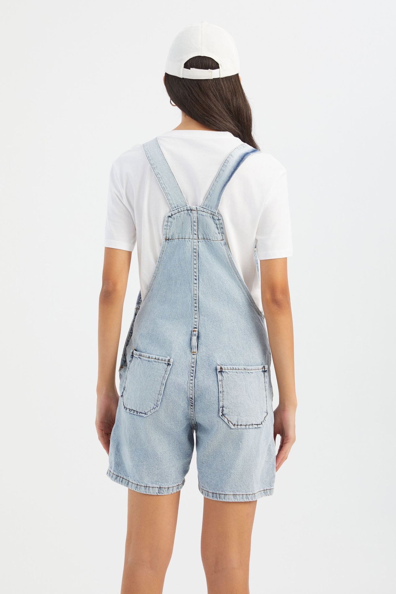 Denim Short Salopette with Belt Detail