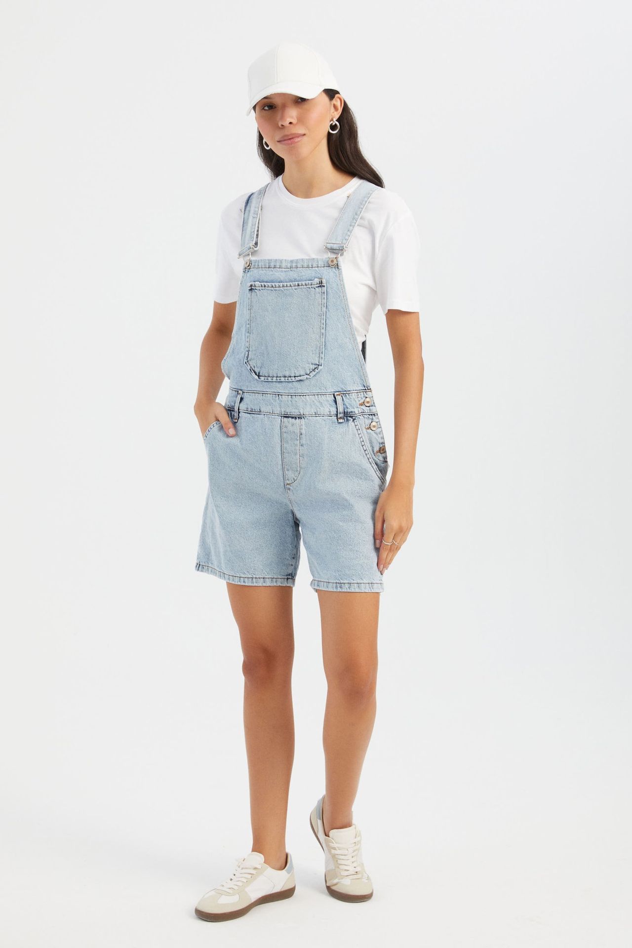 Denim Short Salopette with Belt Detail