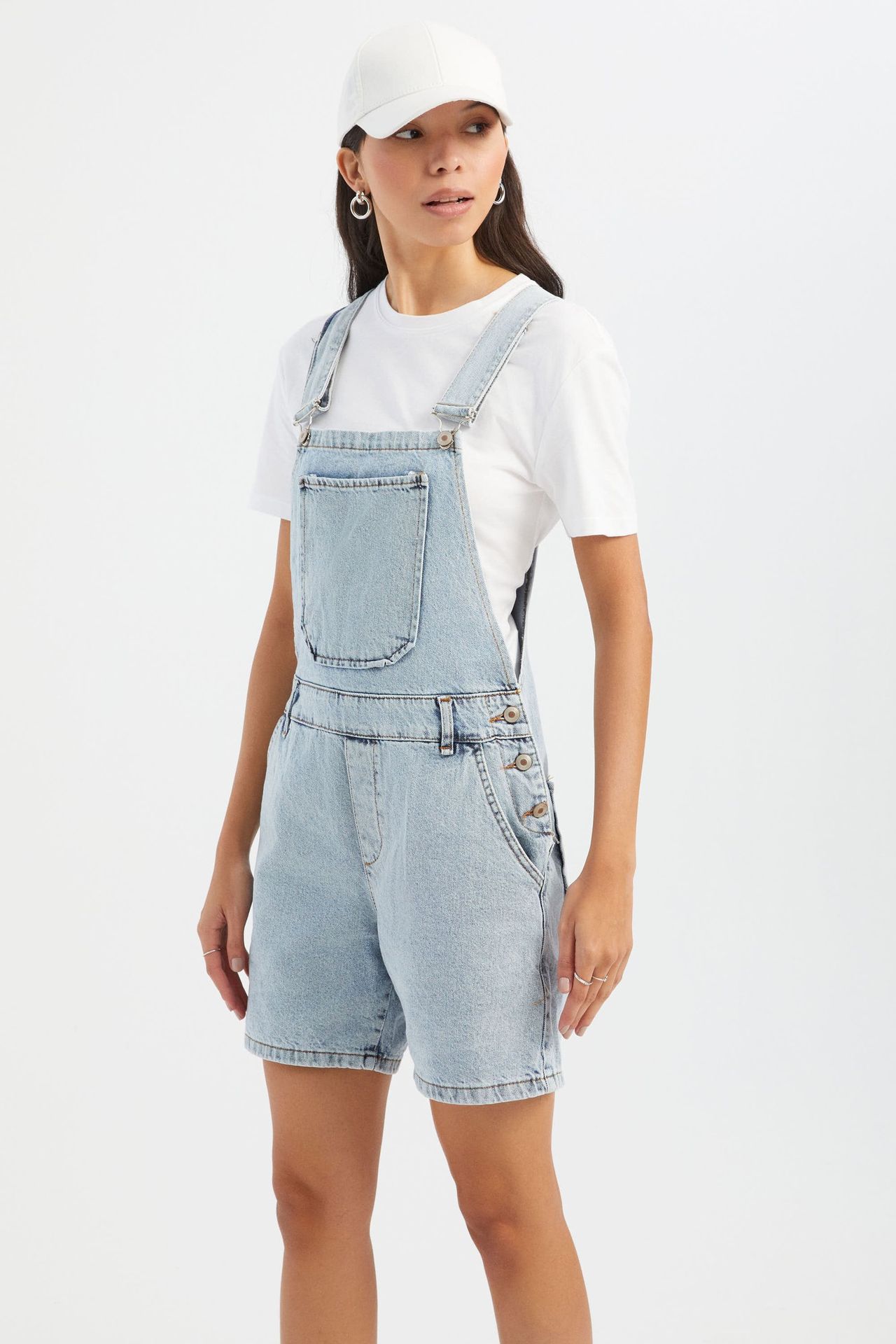 Denim Short Salopette with Belt Detail