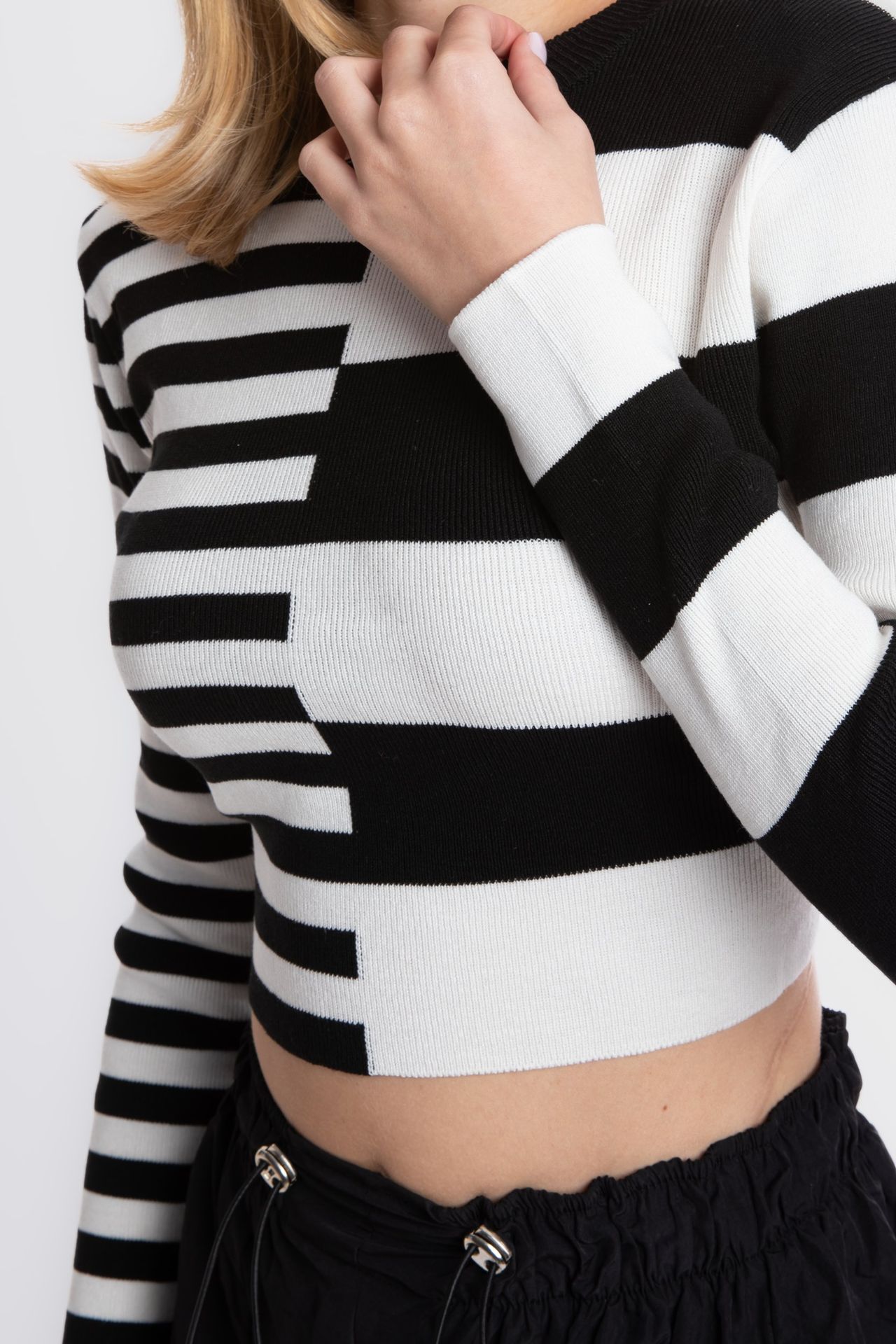 Striped Crew Neck Cropped Sweater