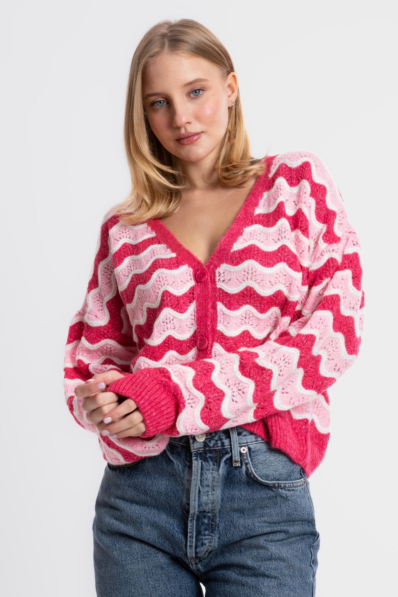 Striped V Neck Detailed Cardigan