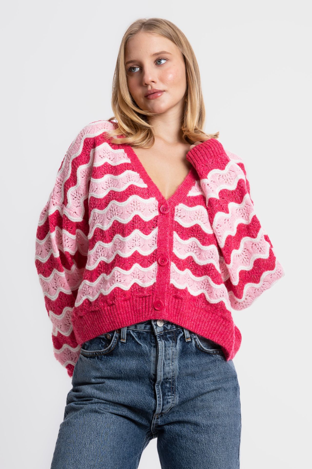 Striped V Neck Detailed Cardigan