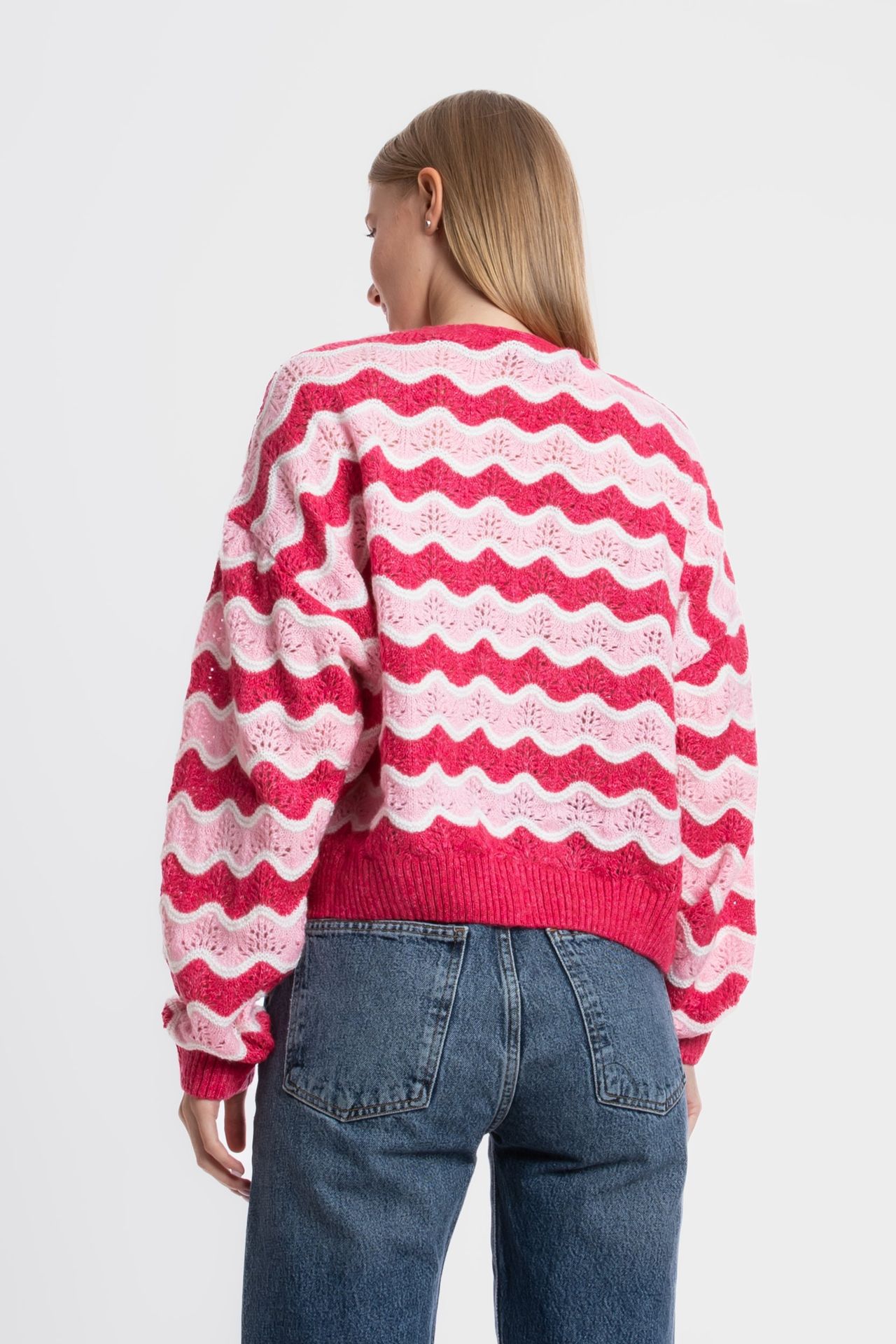 Striped V Neck Detailed Cardigan