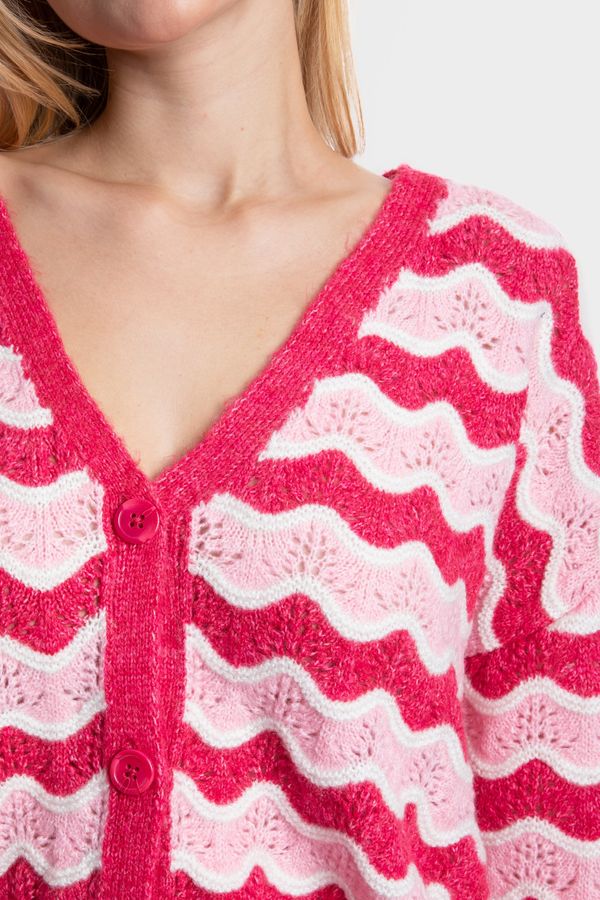 Striped V Neck Detailed Cardigan 6