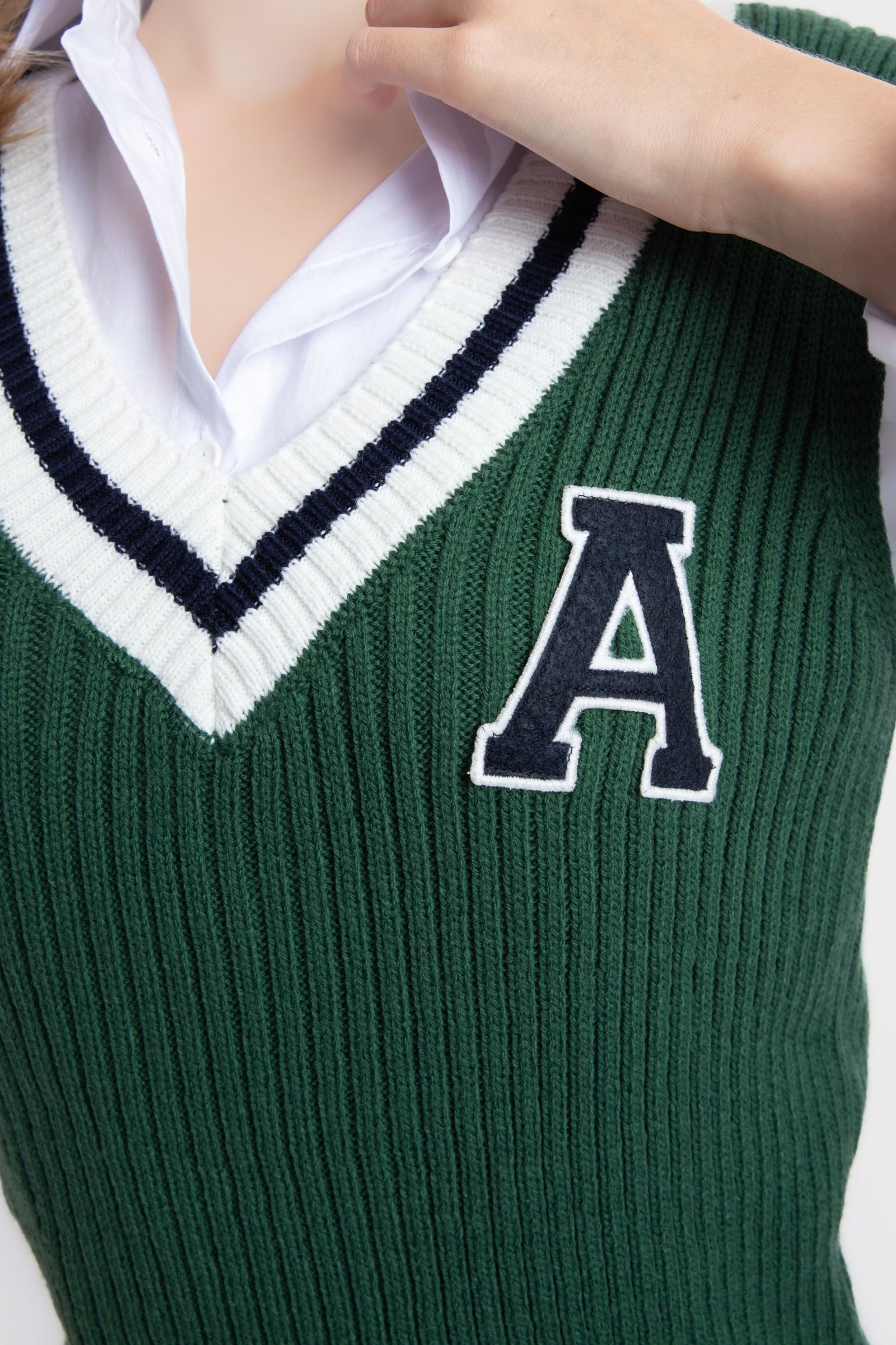 V Neck Detailed Sleeveless College Sweater