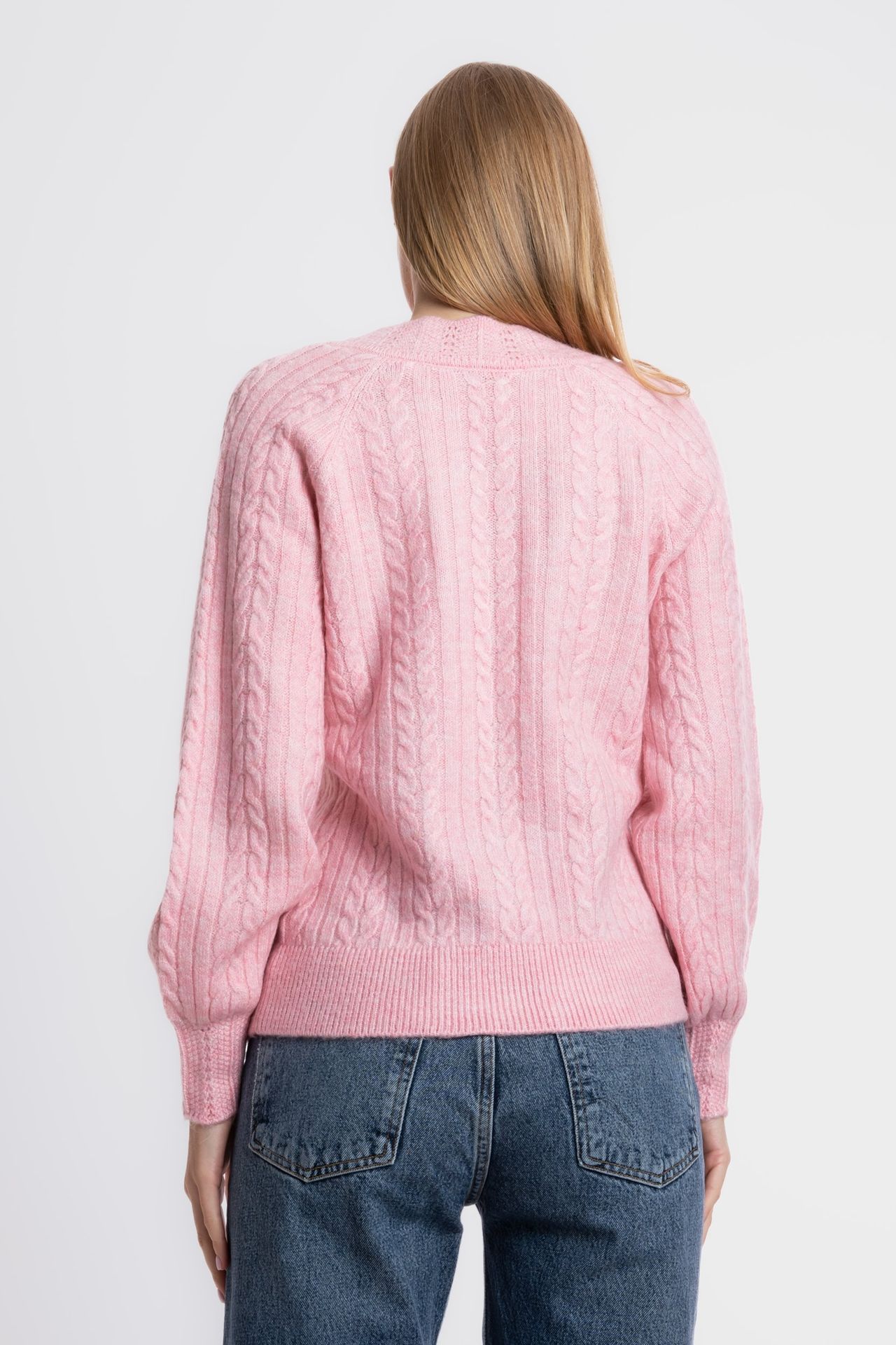 Cable Knitted V Neck Detailed Sweater