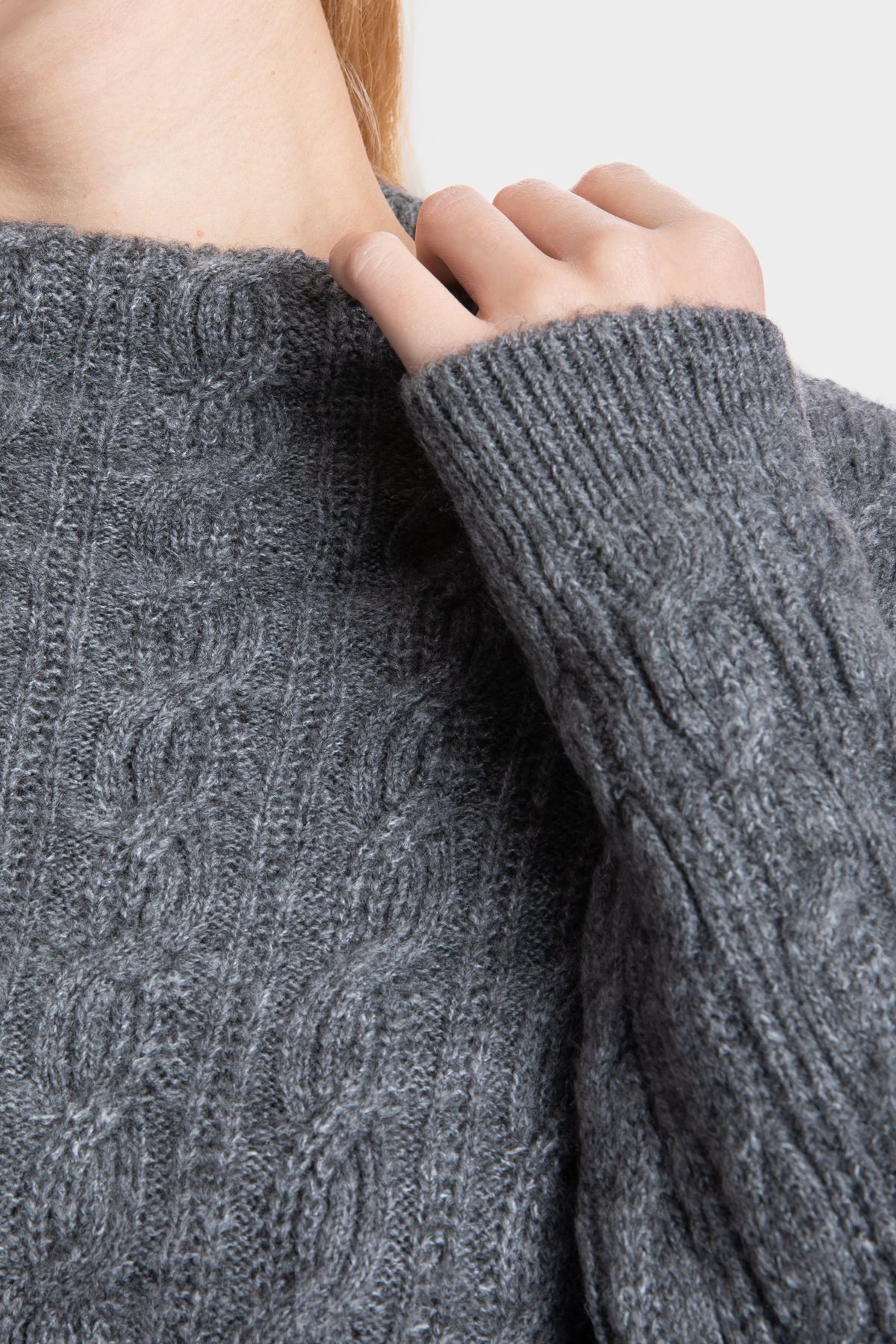 Cable Knitted Solid High Neck Sweater