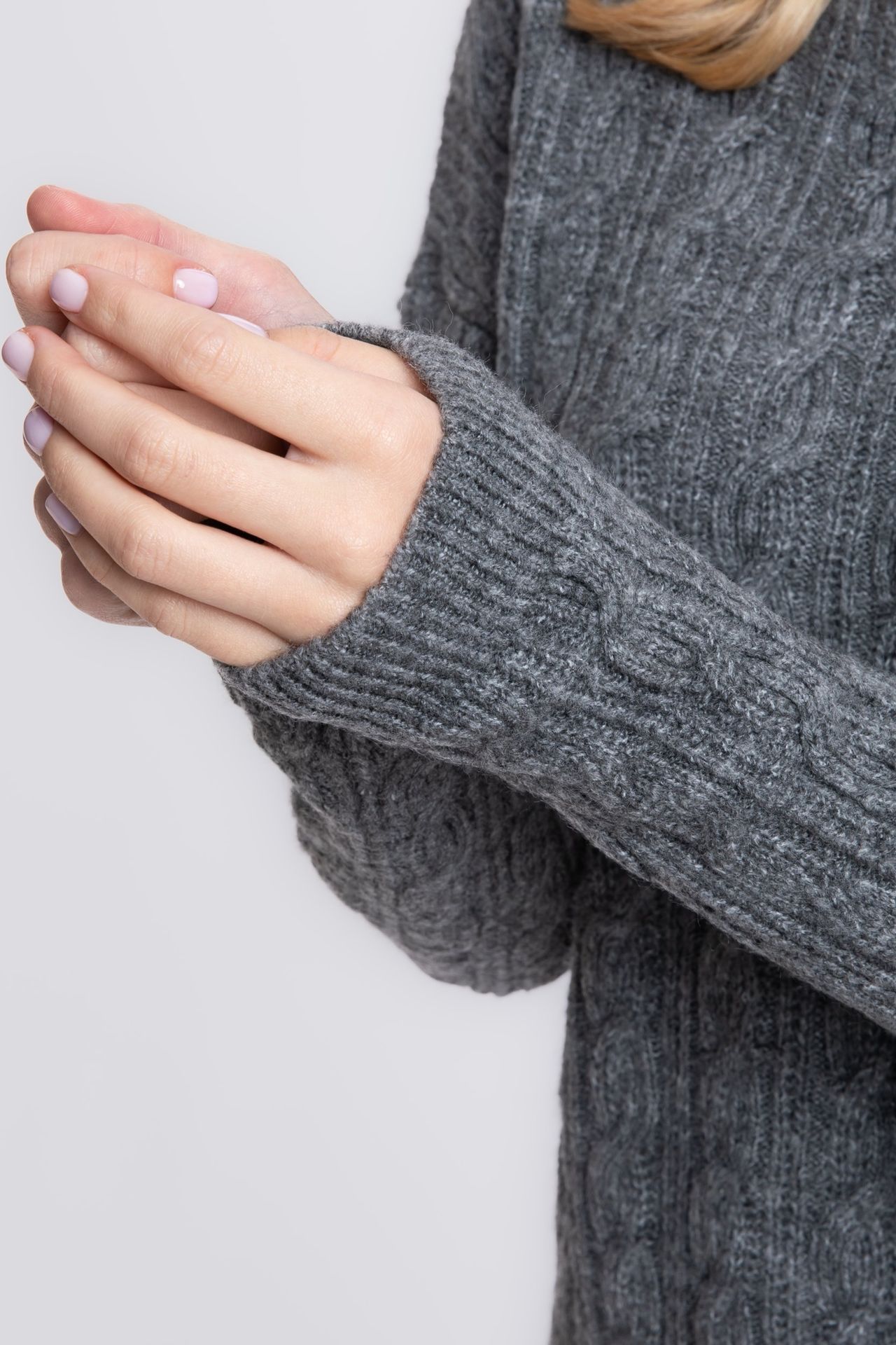 Cable Knitted Solid High Neck Sweater
