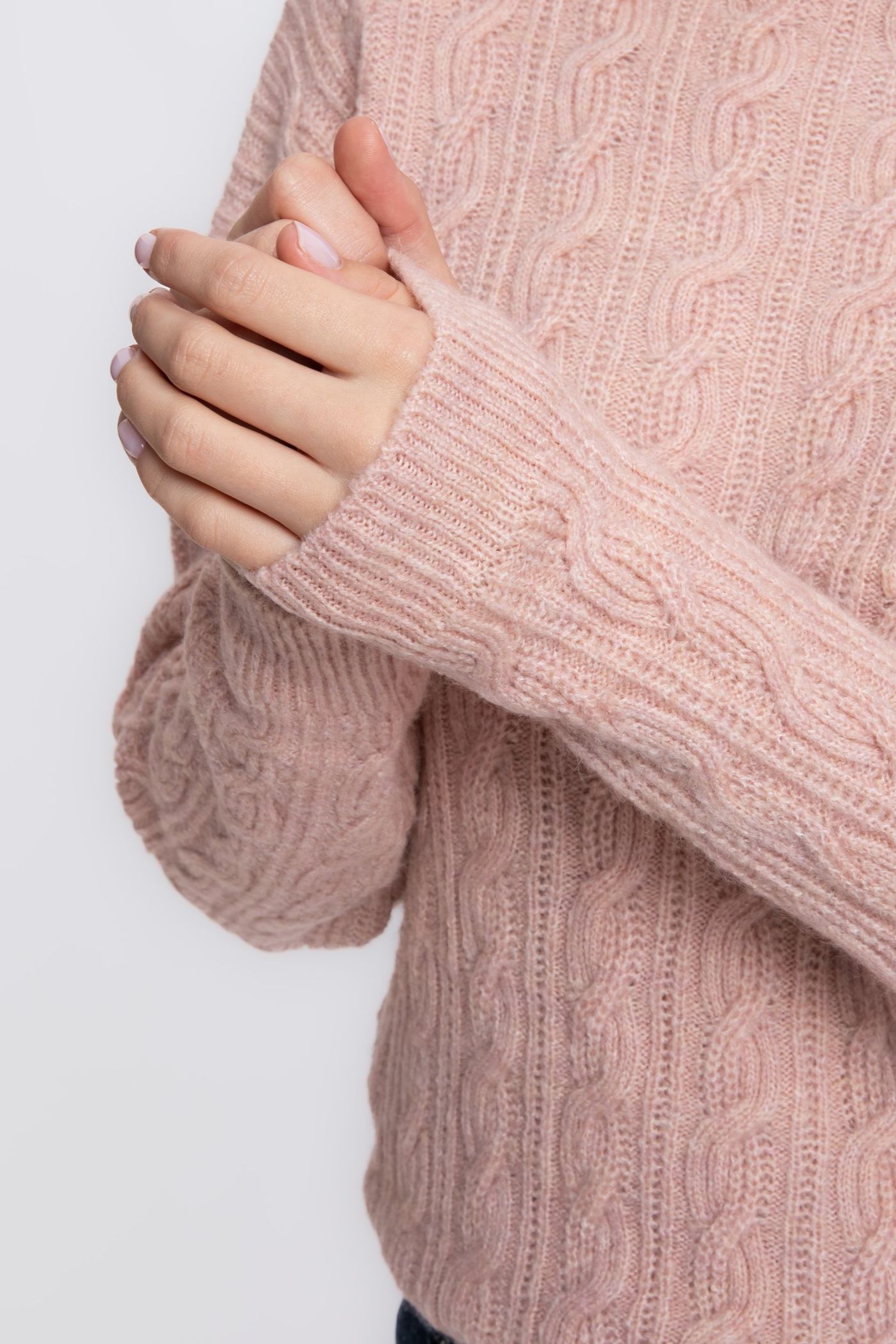 Cable Knitted Solid High Neck Sweater