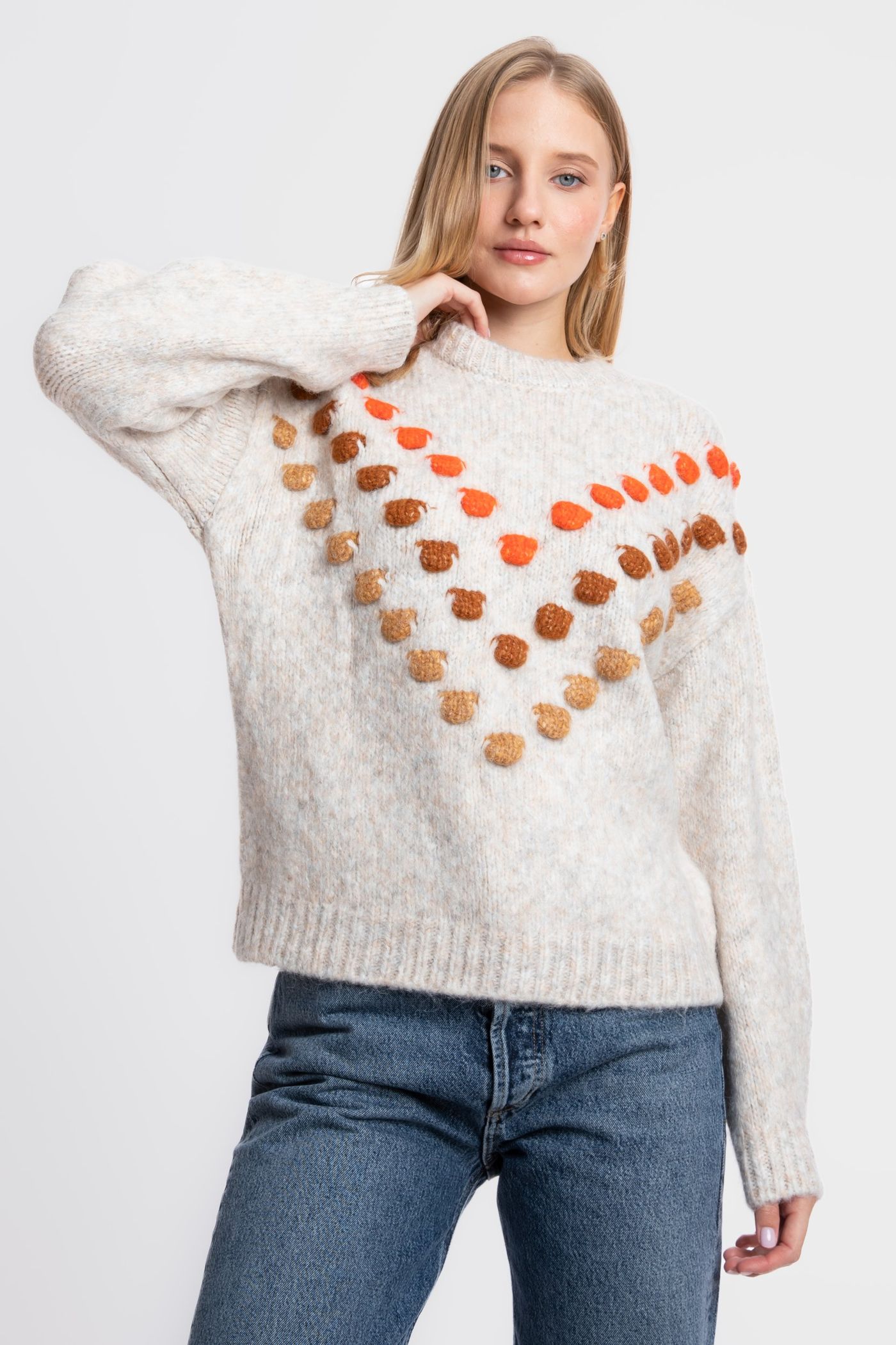 Dot Embroidered Crew Neck Sweater