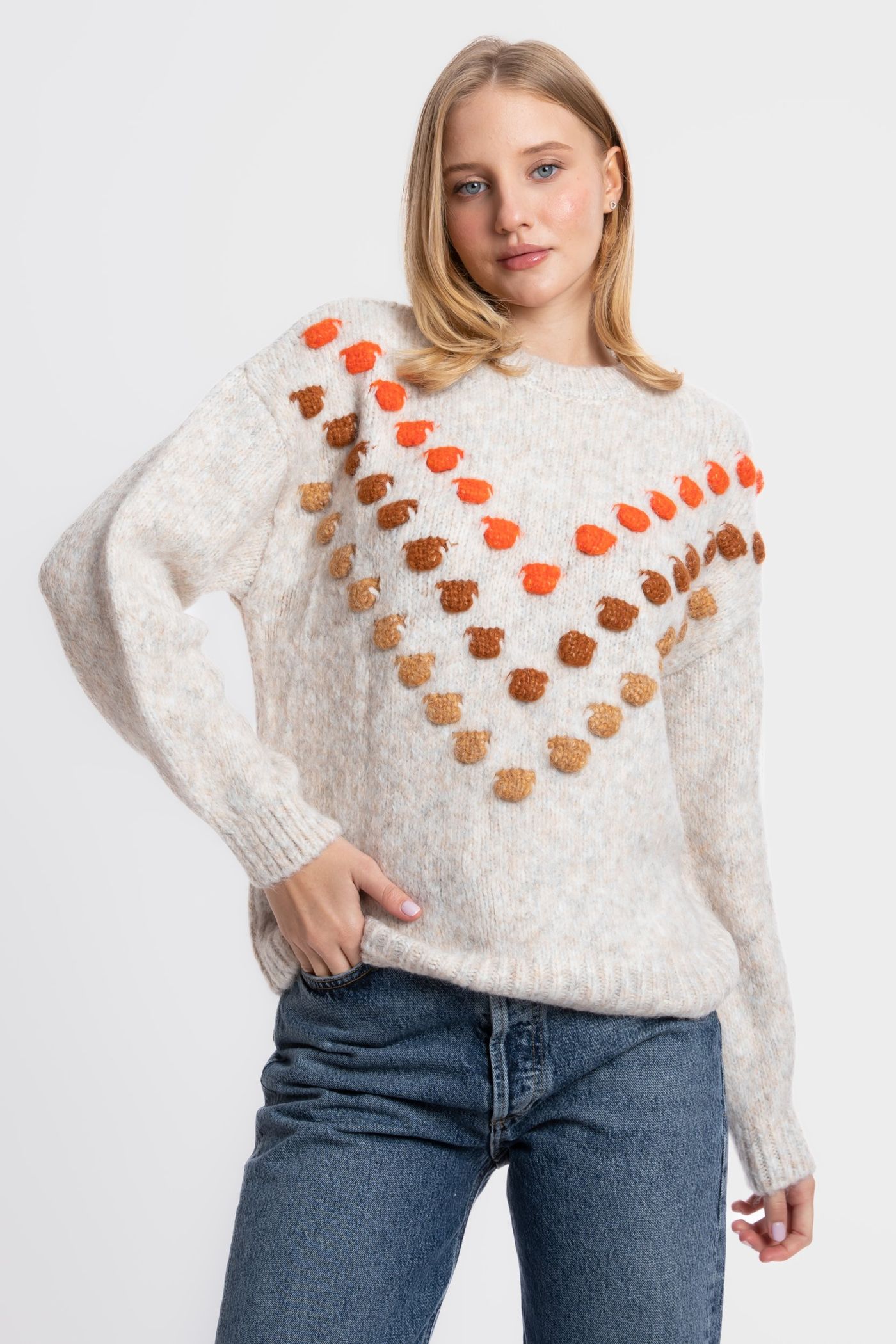 Dot Embroidered Crew Neck Sweater