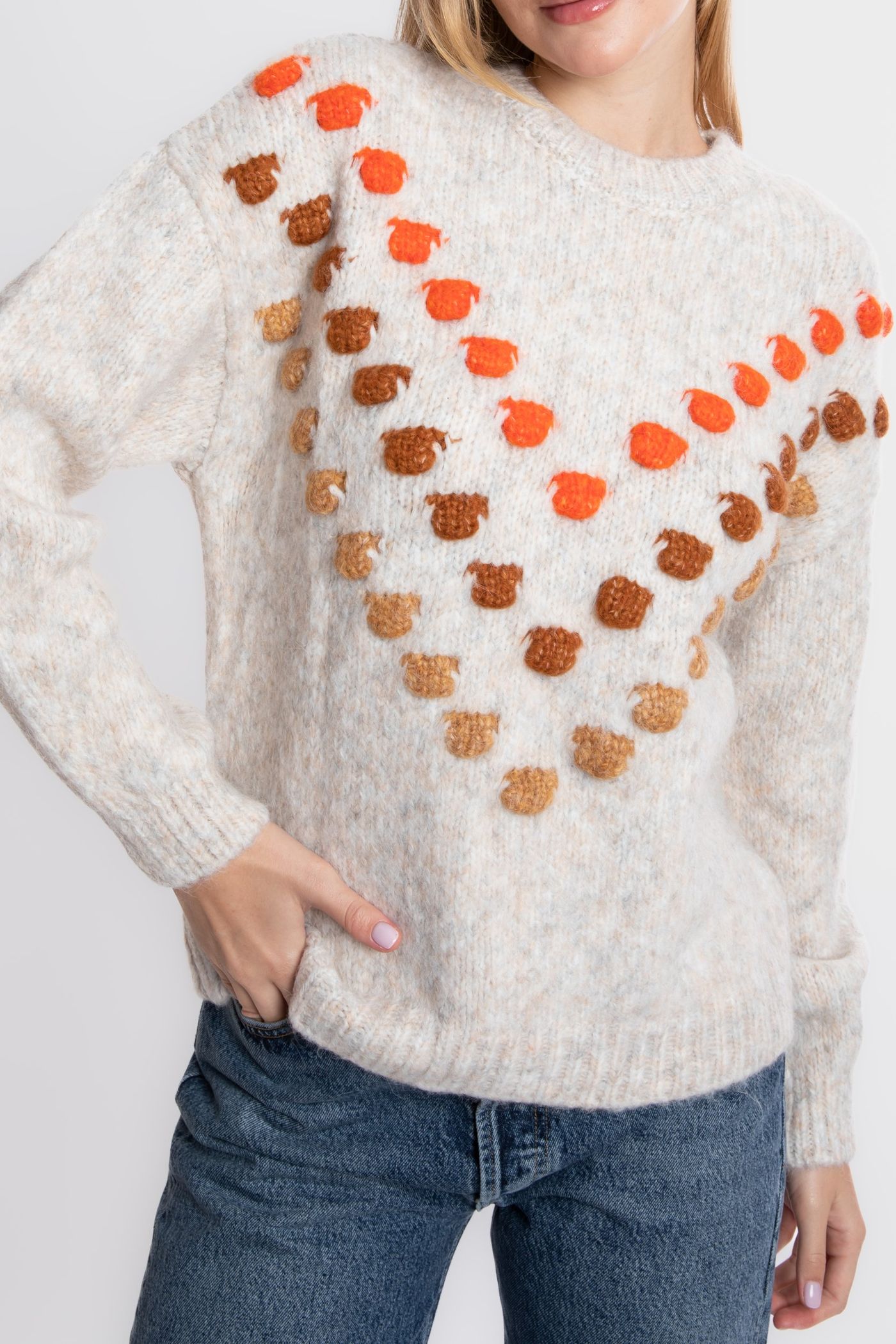 Dot Embroidered Crew Neck Sweater