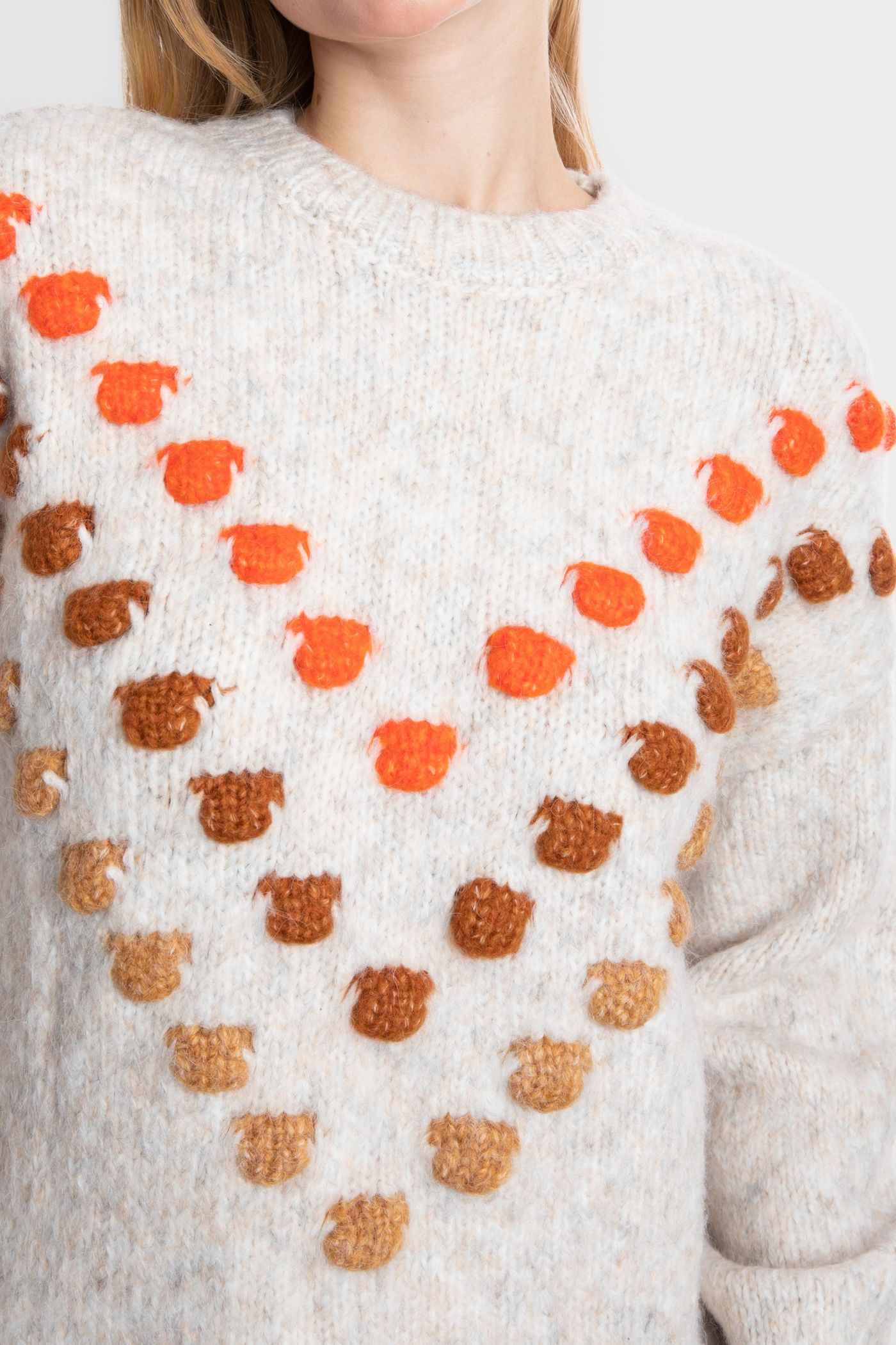 Dot Embroidered Crew Neck Sweater