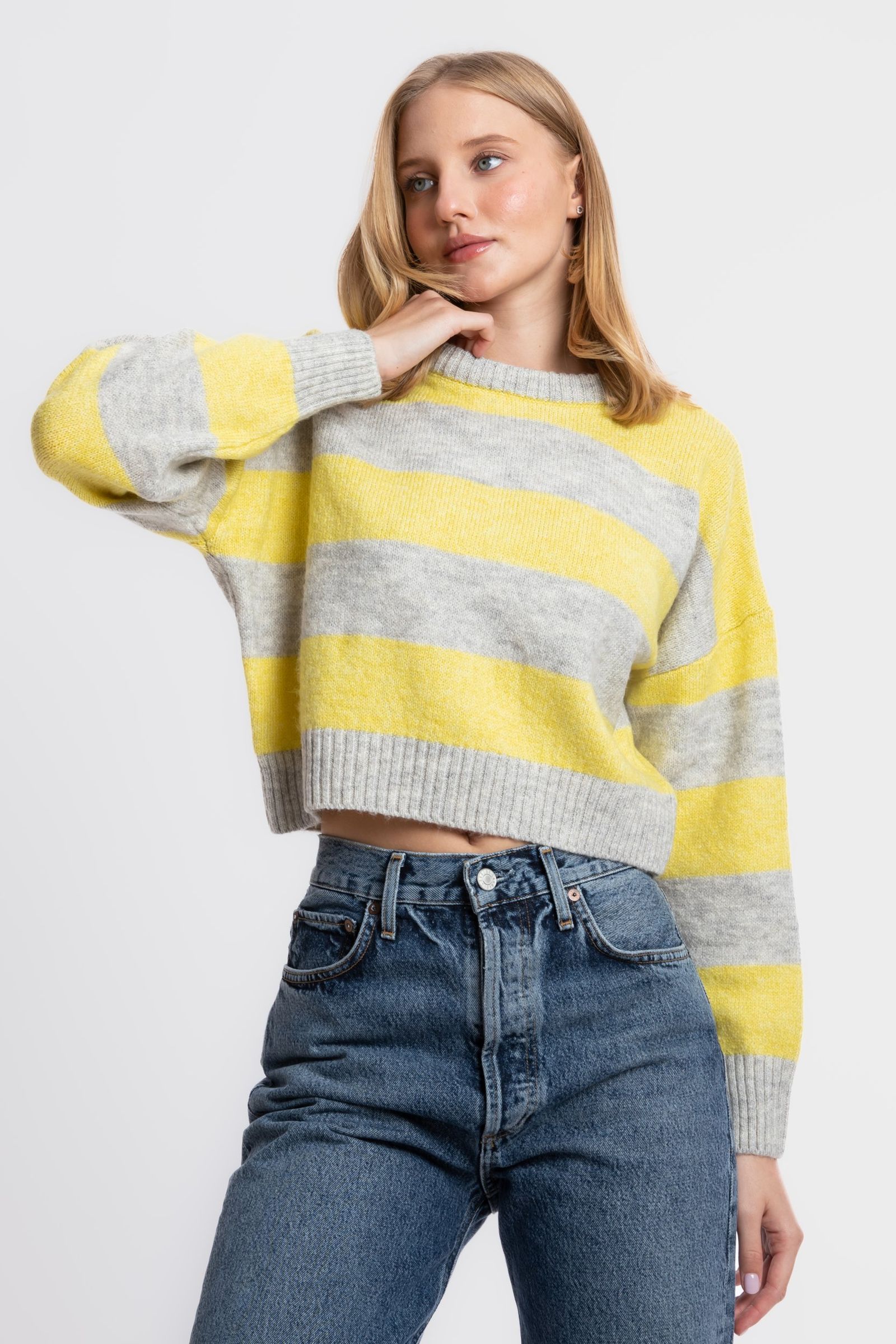 Striped Crew Neck Cropped Sweater