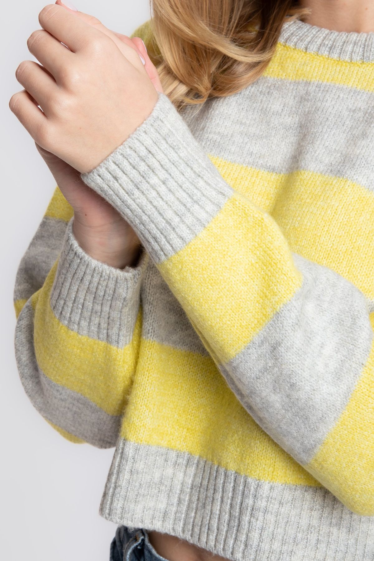 Striped Crew Neck Cropped Sweater