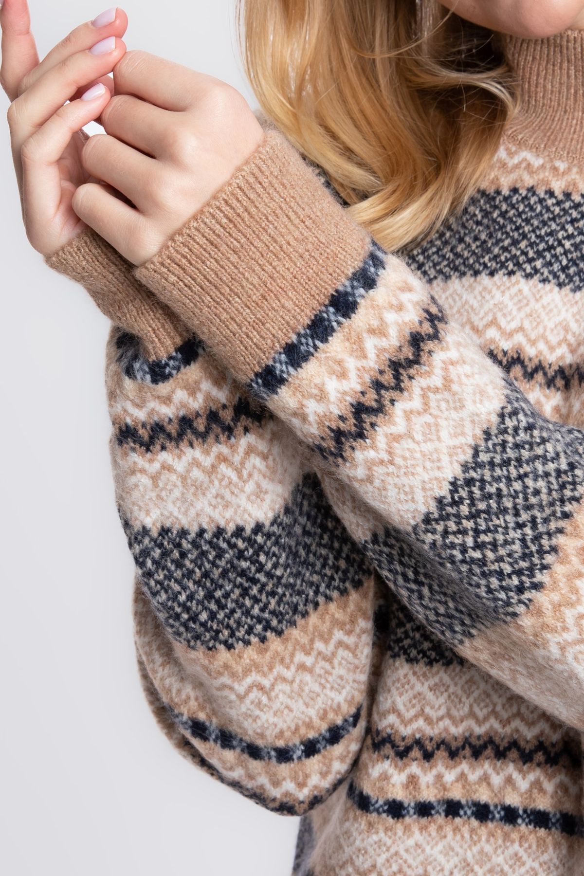 Patterned High Neck Sweater