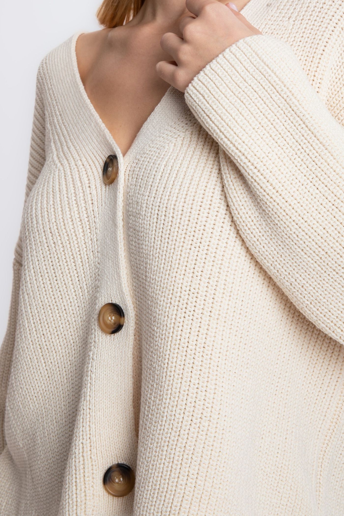 V Neck Buttoned Oversized Cardigan