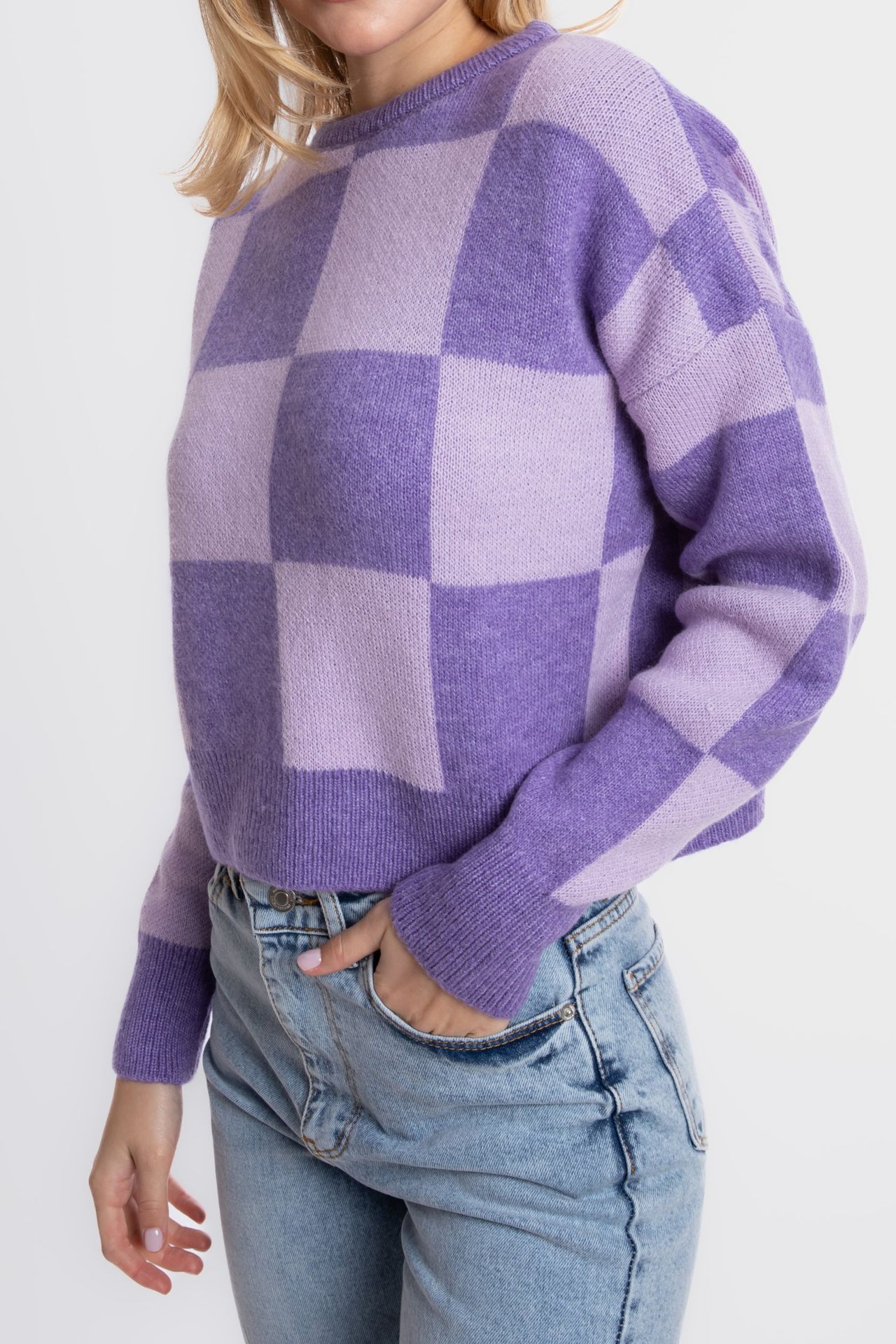 Geometric Crew Neck Cropped Sweater