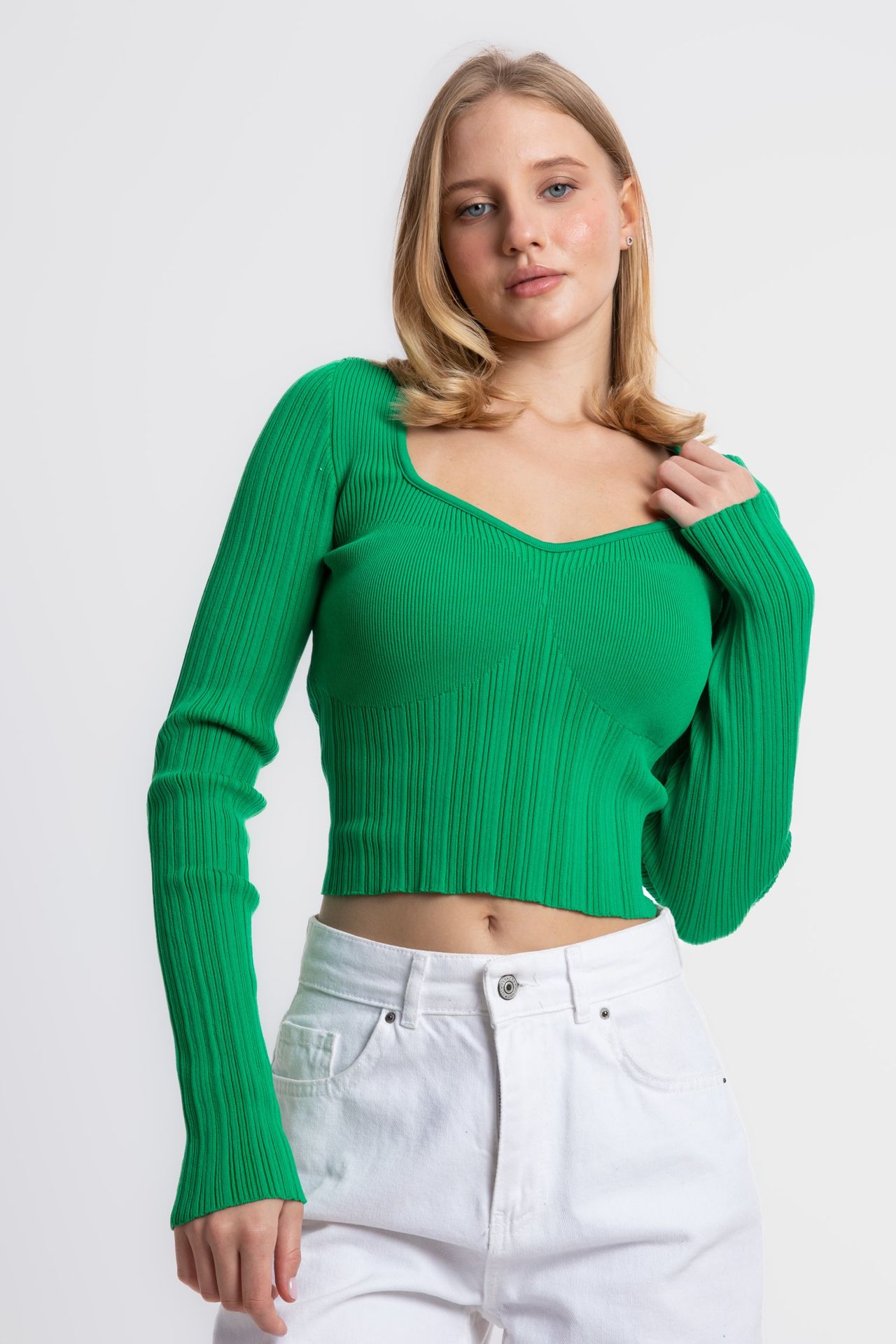 Sweatheart Neck Ribbed Sweater