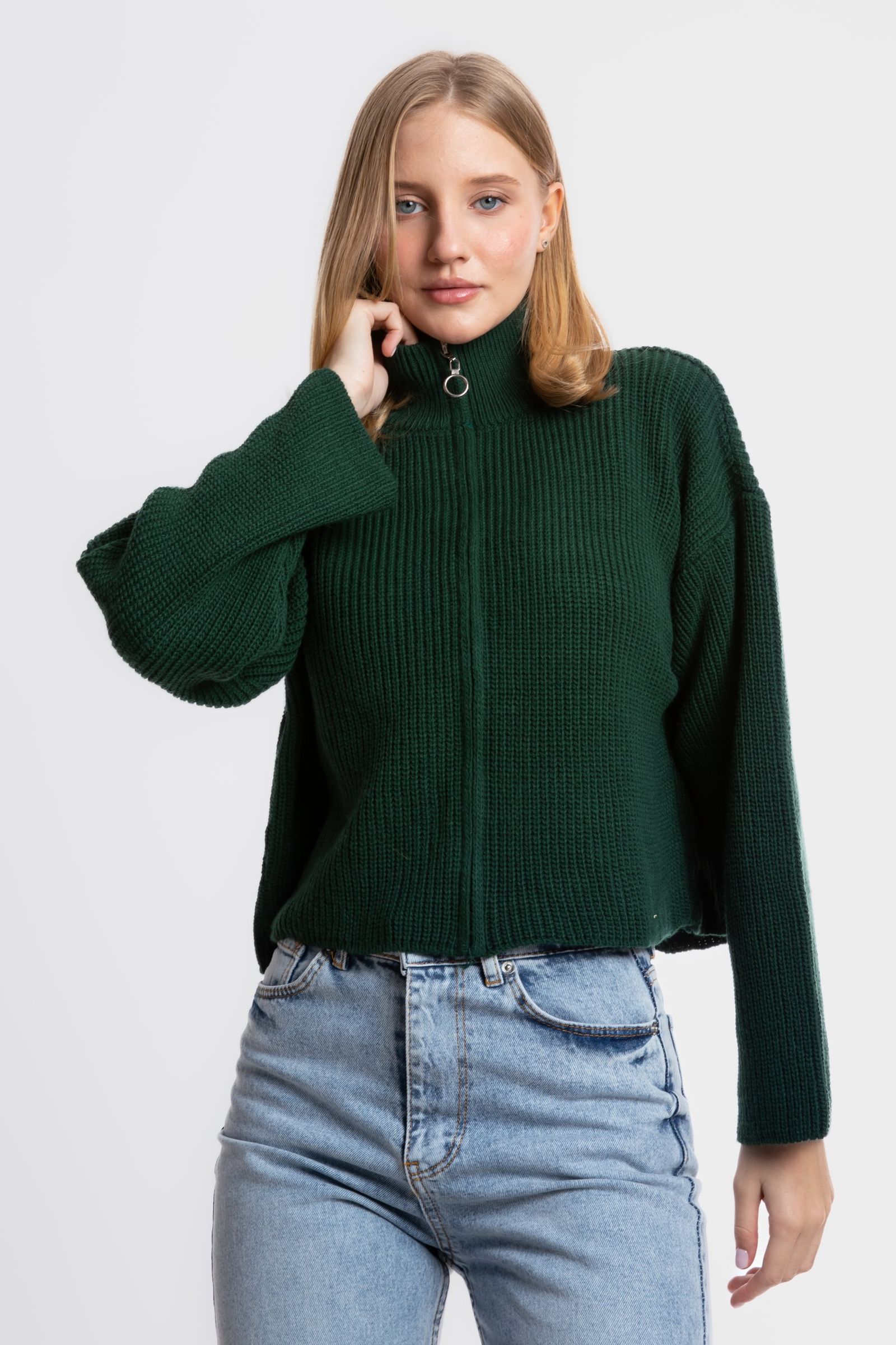 High Neck Zippered Oversized Sweater