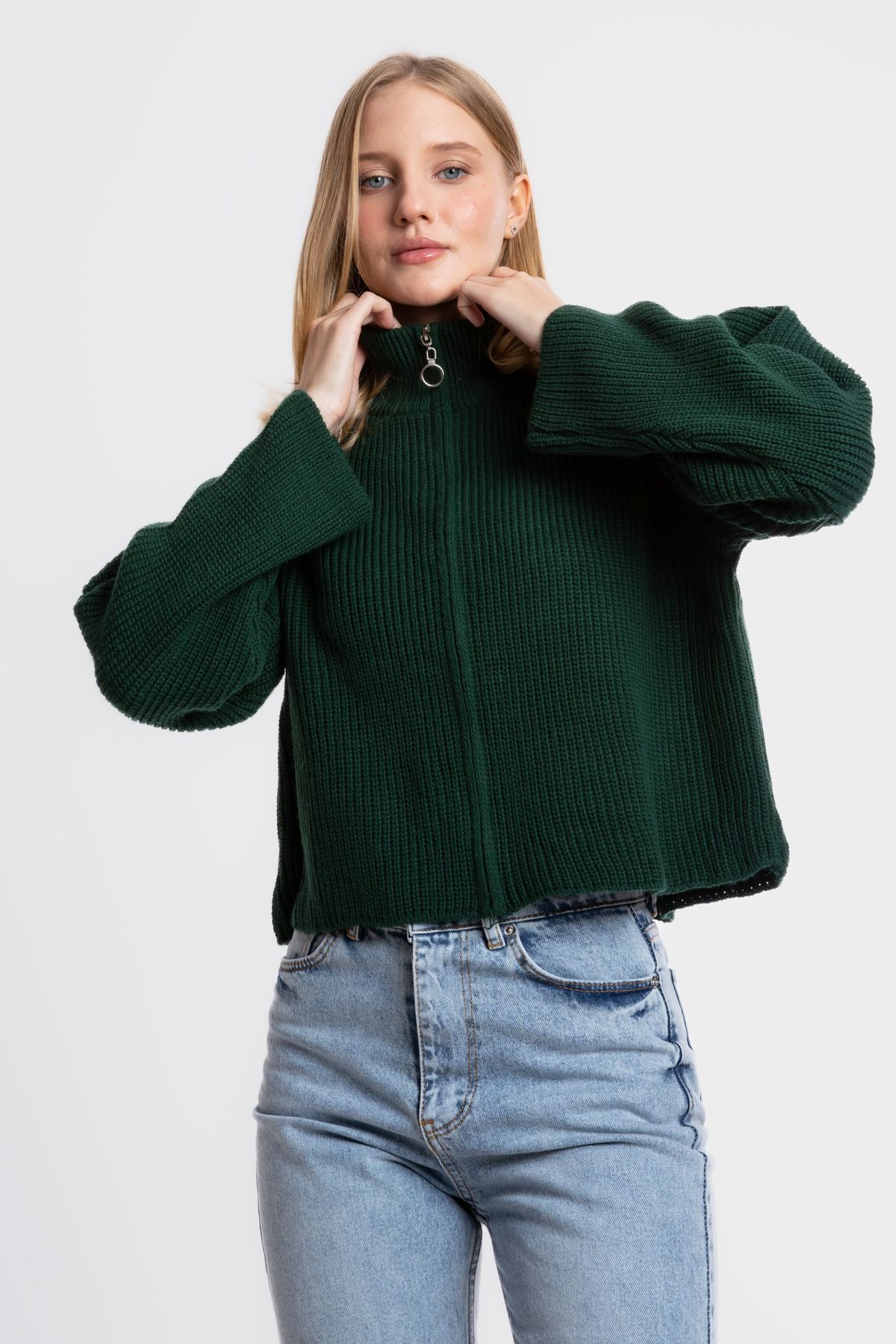 High Neck Zippered Oversized Sweater