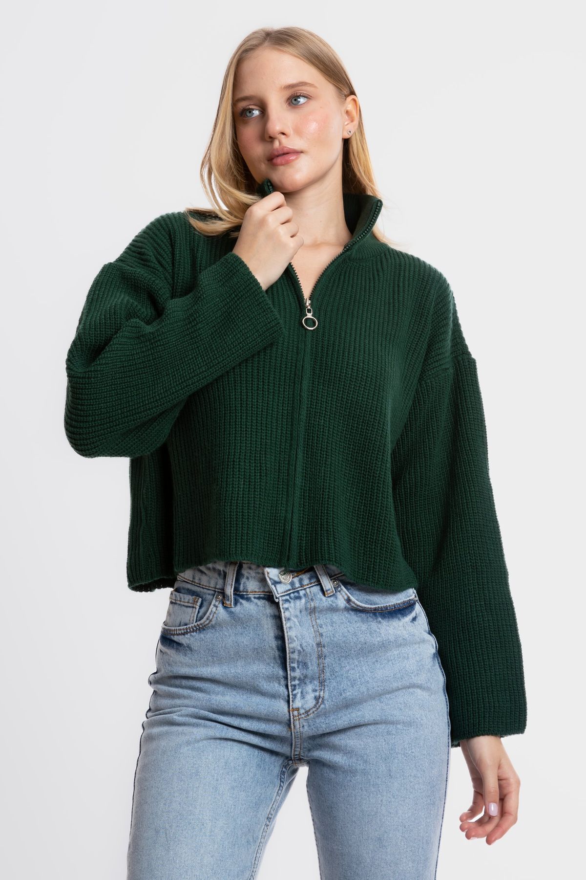 High Neck Zippered Oversized Sweater