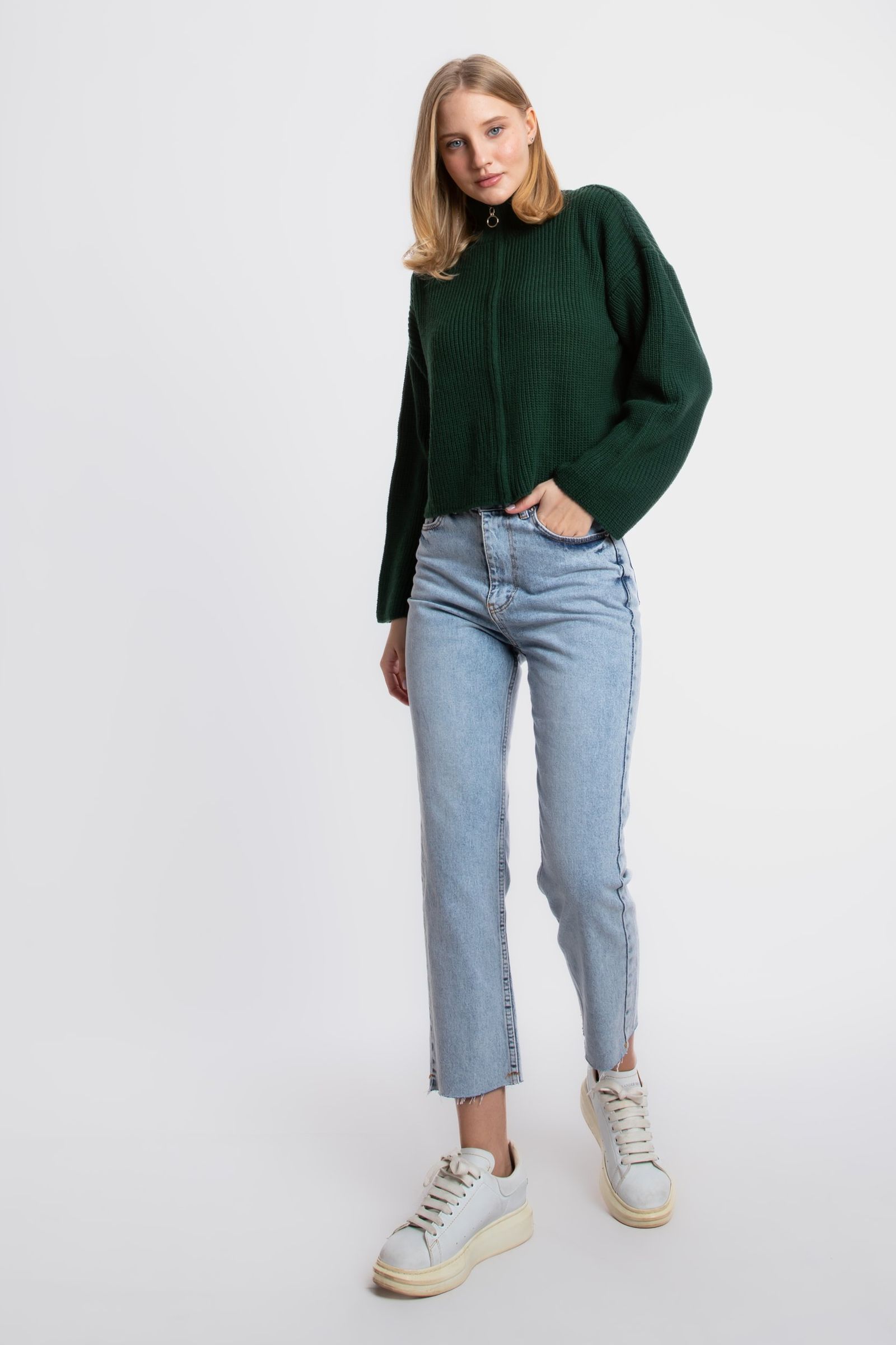 High Neck Zippered Oversized Sweater