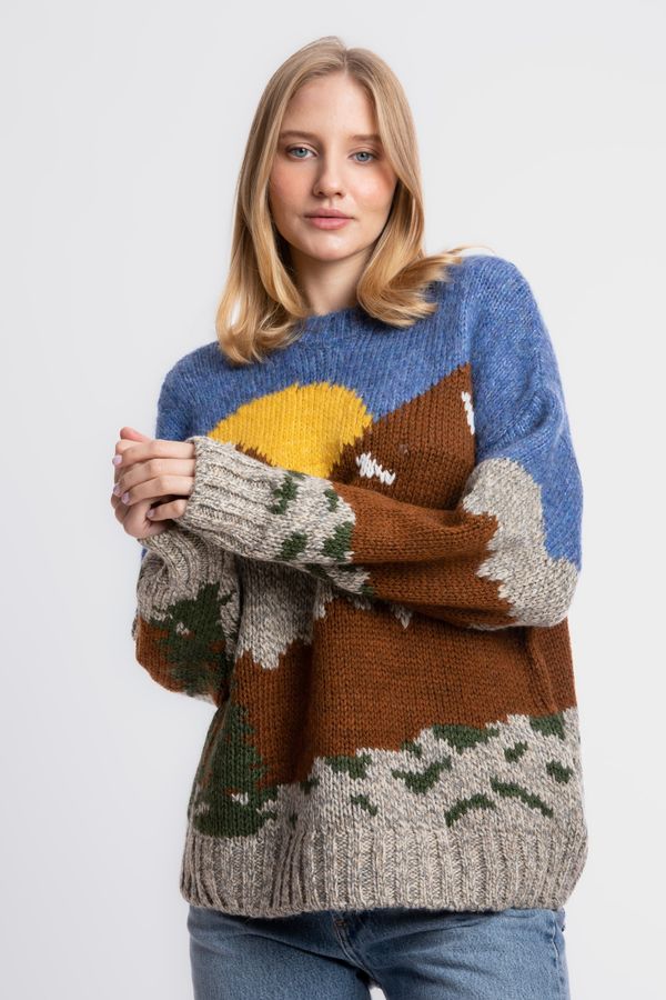 Landscape Printed Crew Neck Oversized Sweater 1