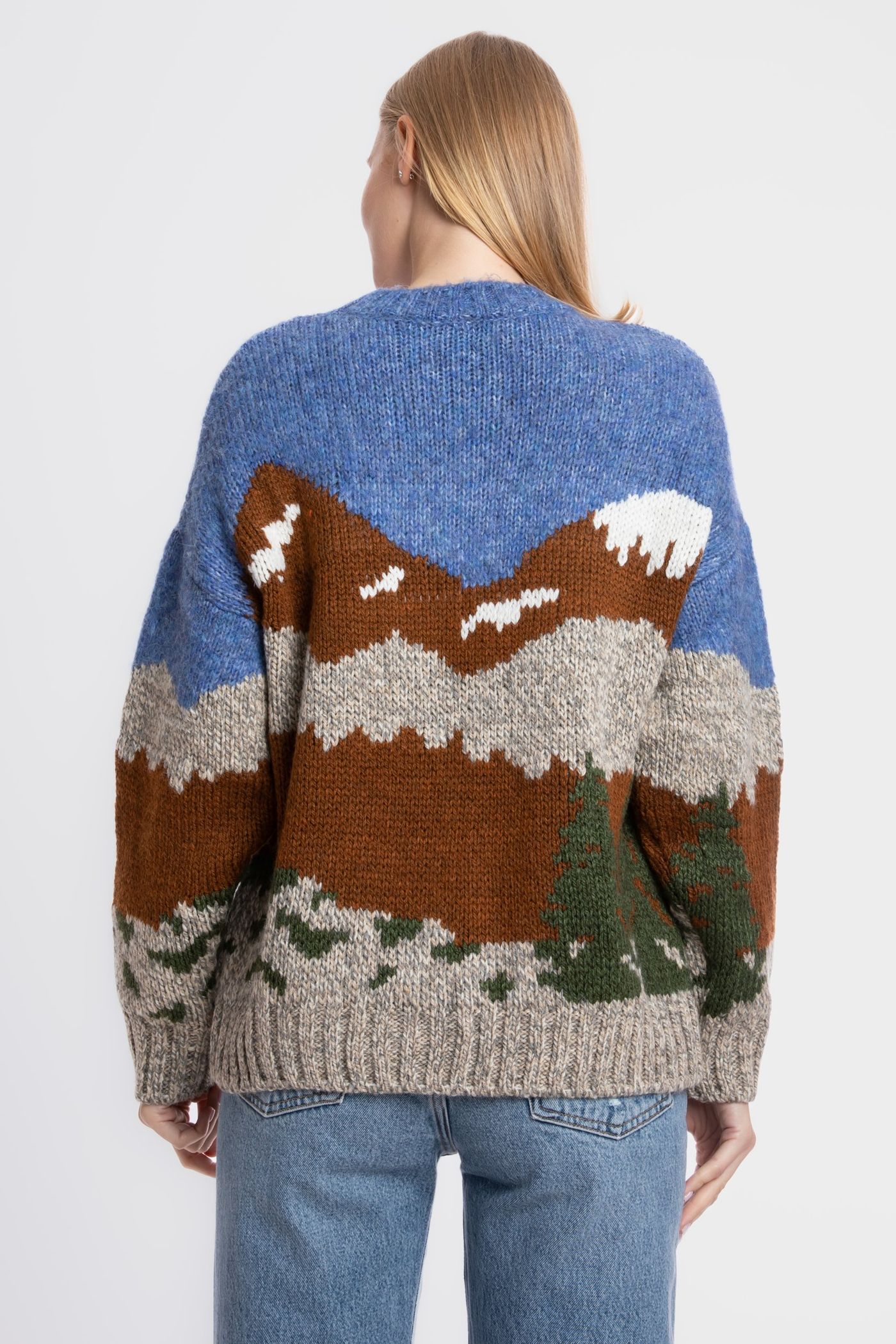 Landscape Printed Crew Neck Oversized Sweater