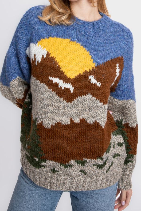 Landscape Printed Crew Neck Oversized Sweater 6