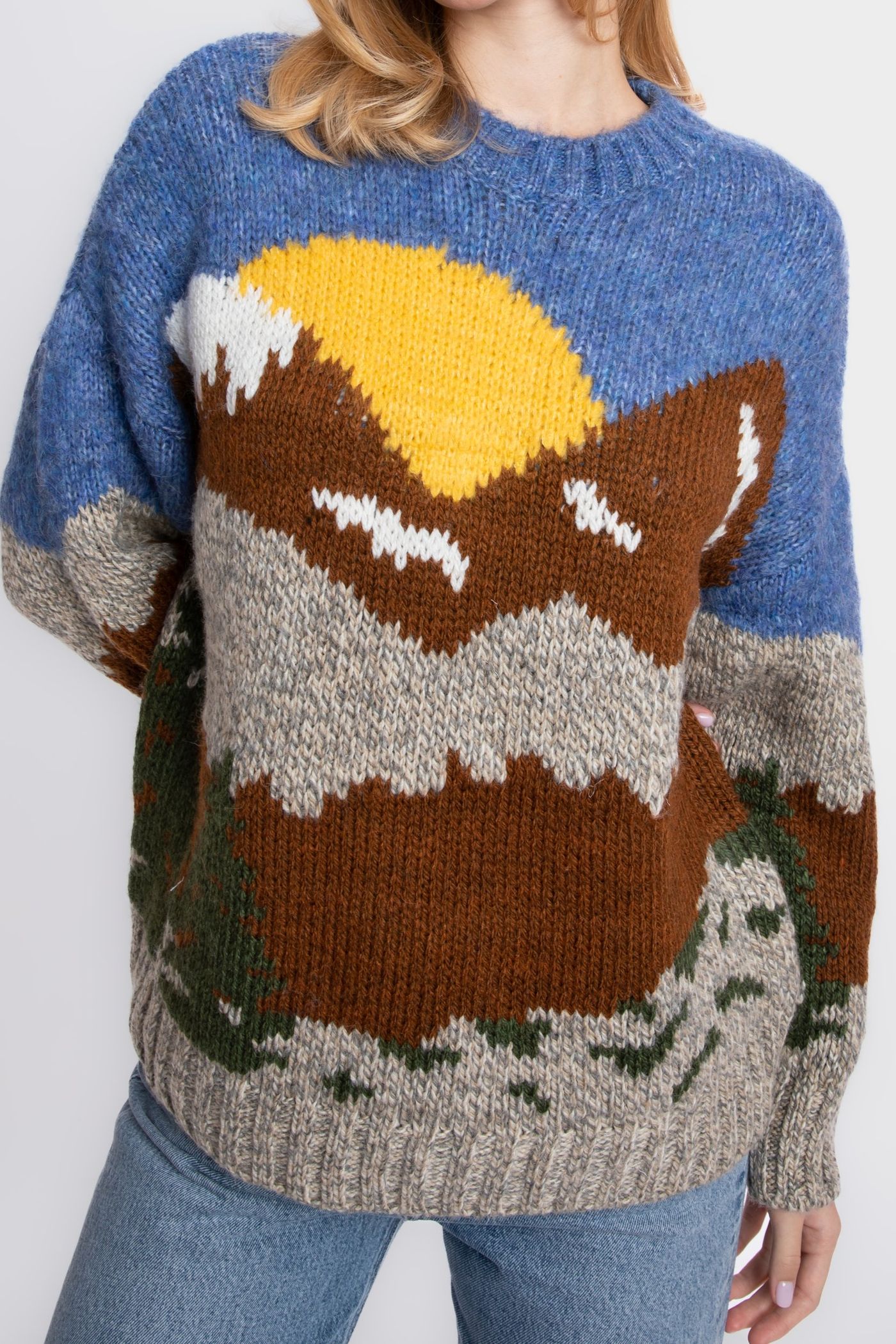 Landscape Printed Crew Neck Oversized Sweater