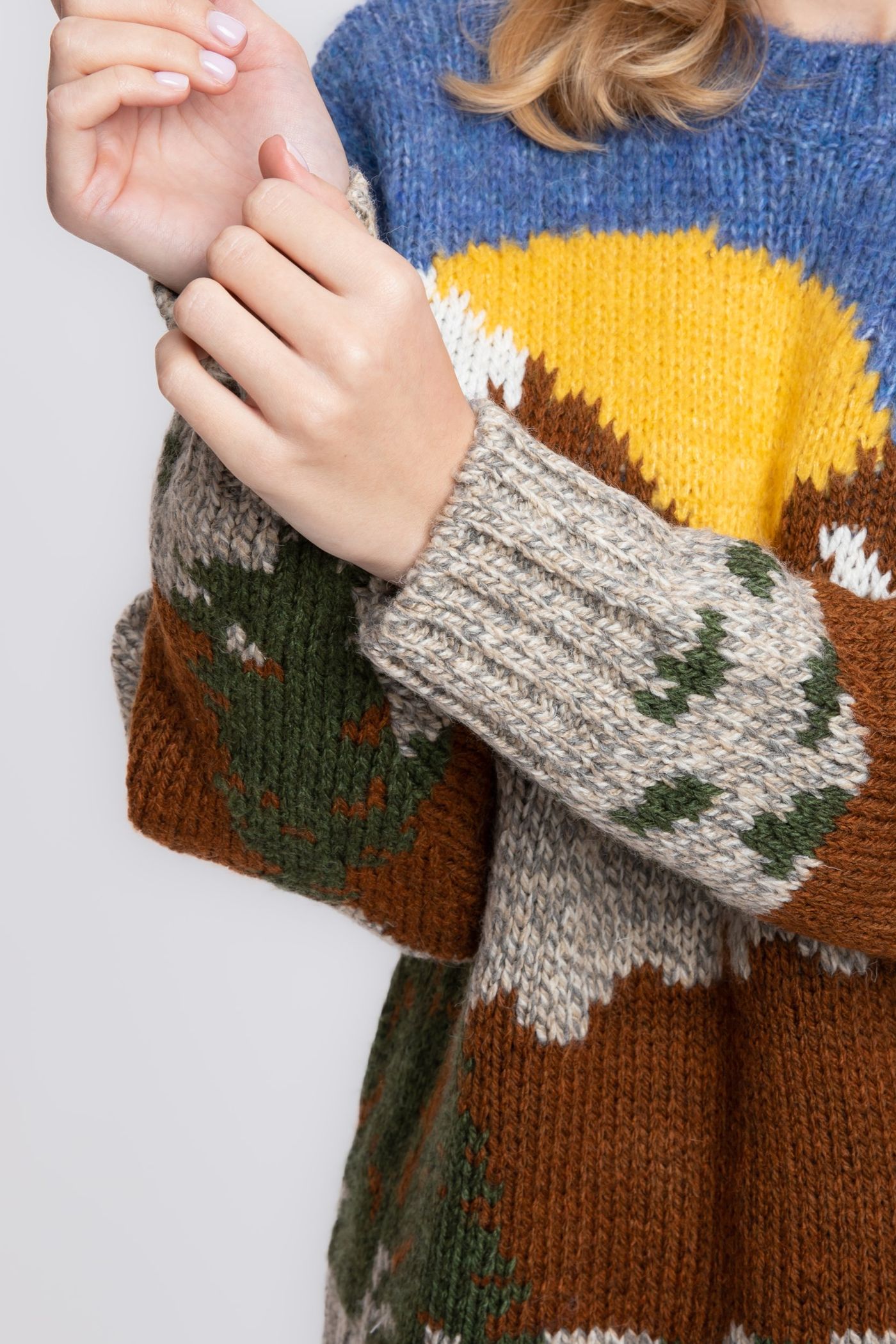 Landscape Printed Crew Neck Oversized Sweater