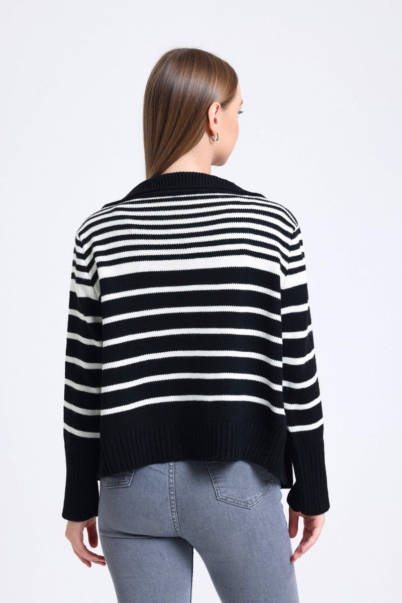 Striped Polo Collar Buttoned Classic Cardigan 4