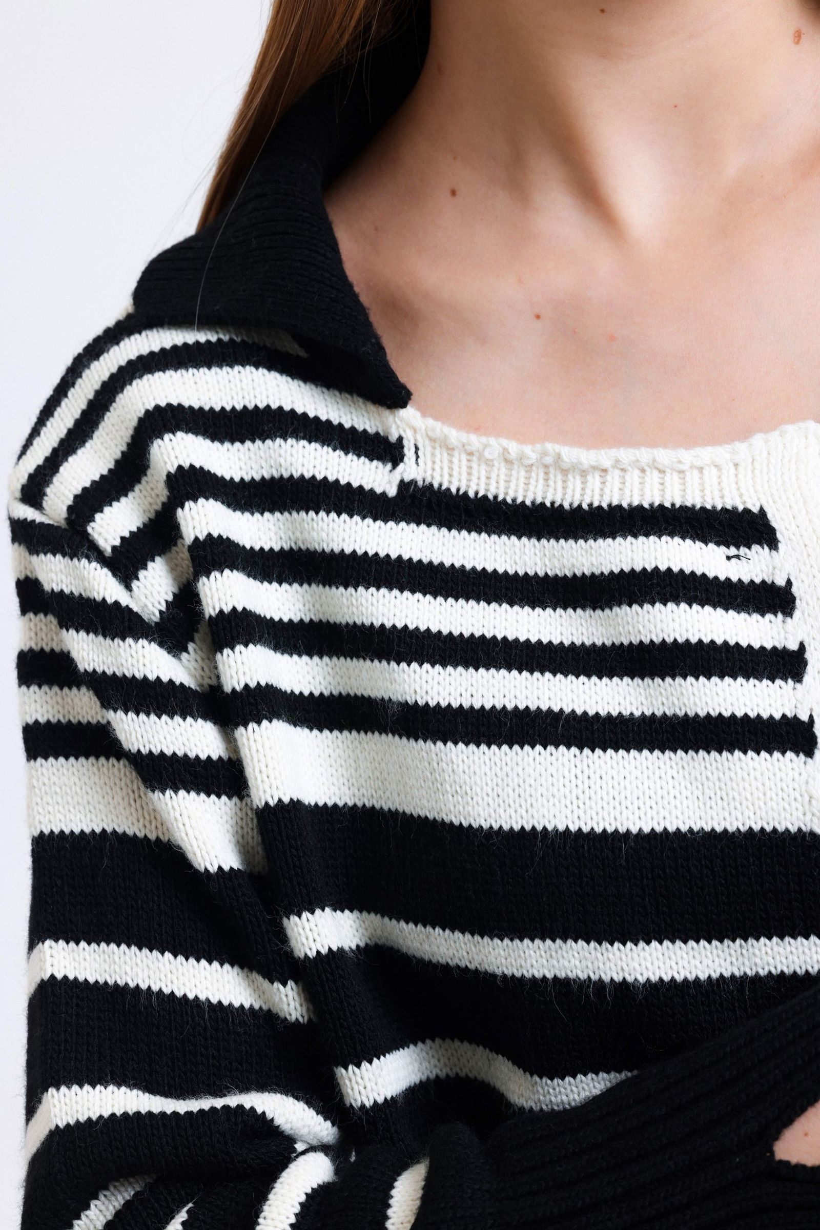 Striped Polo Collar Buttoned Classic Cardigan