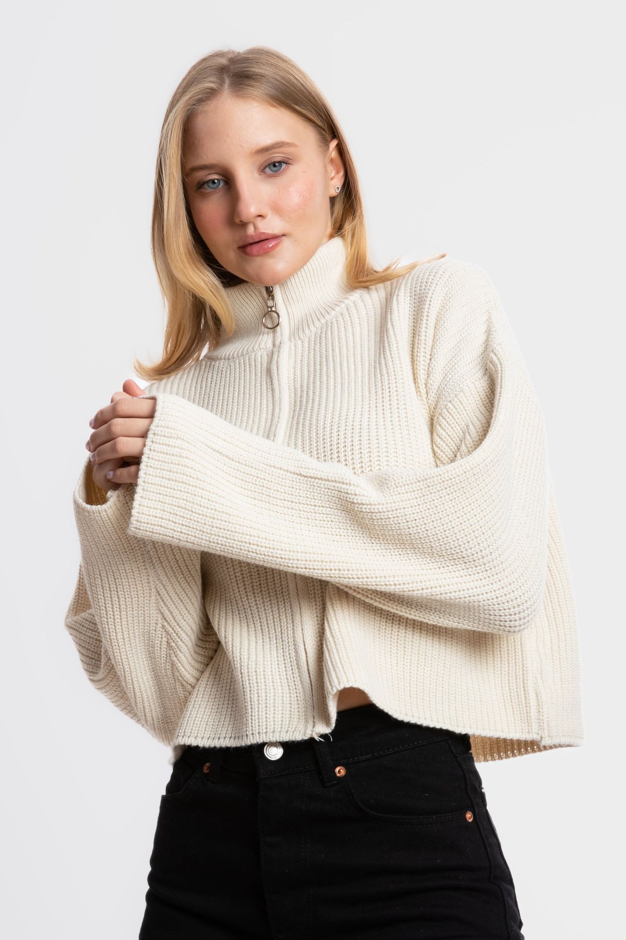High Neck Zippered Oversized Sweater