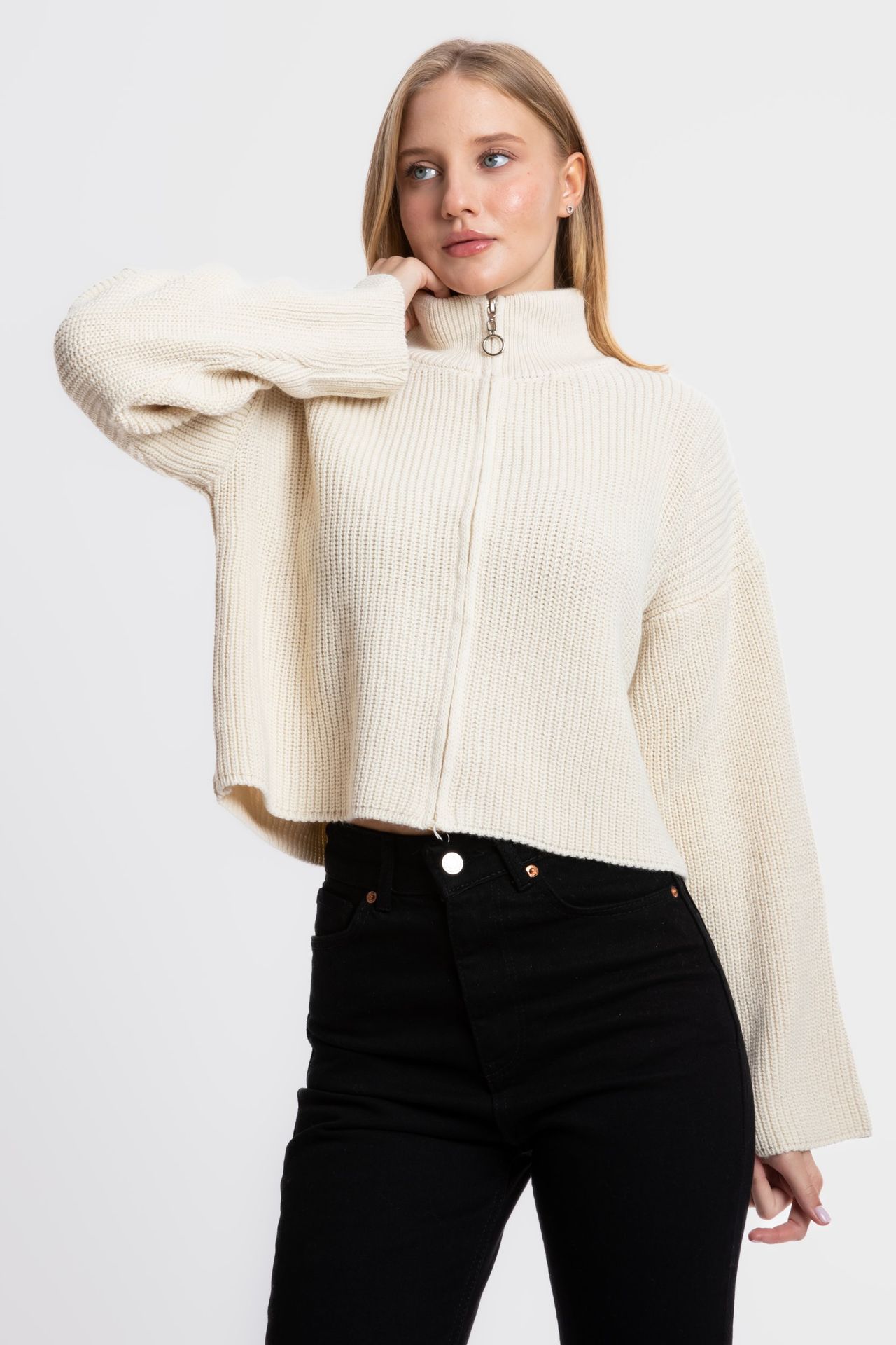 High Neck Zippered Oversized Sweater