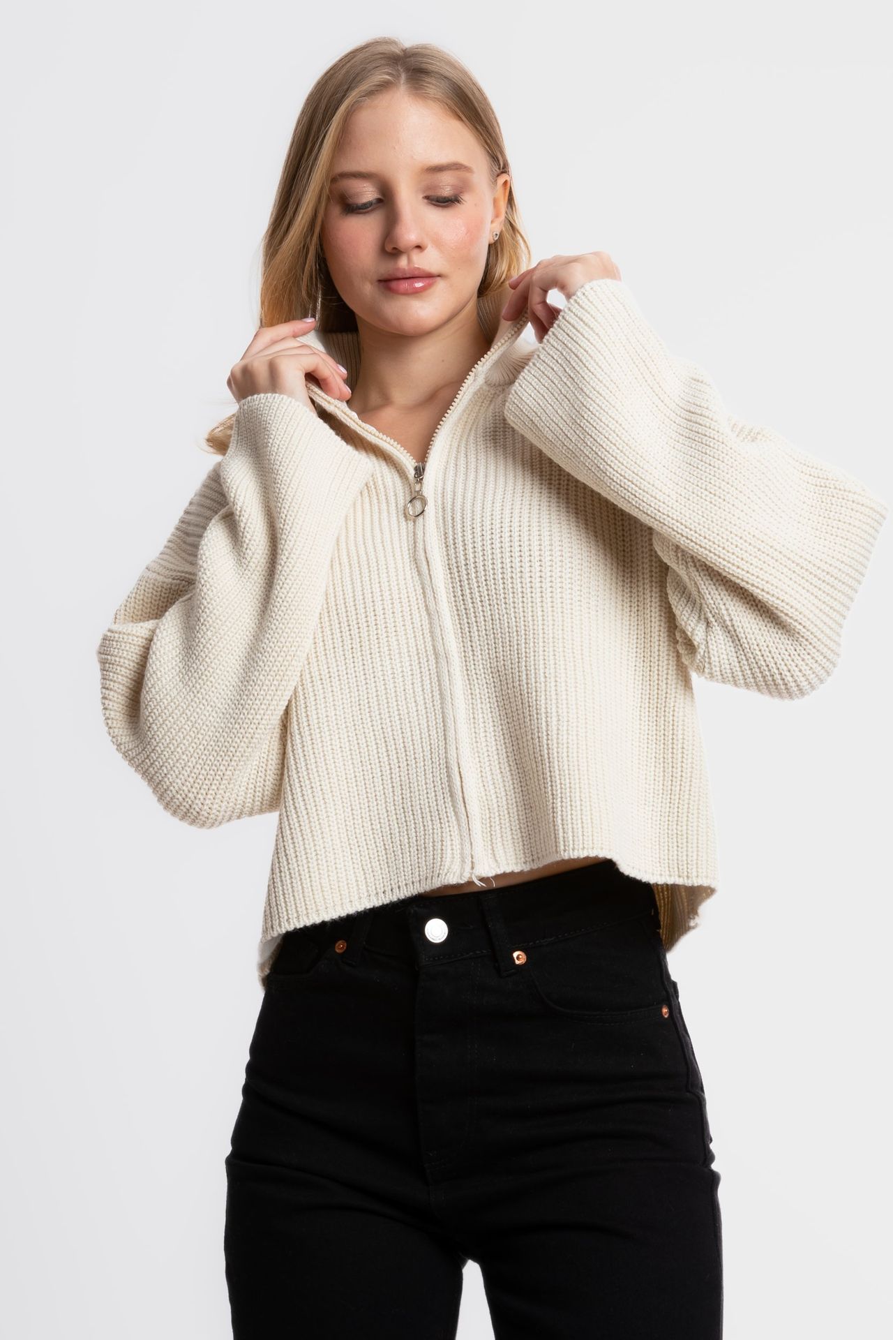 High Neck Zippered Oversized Sweater