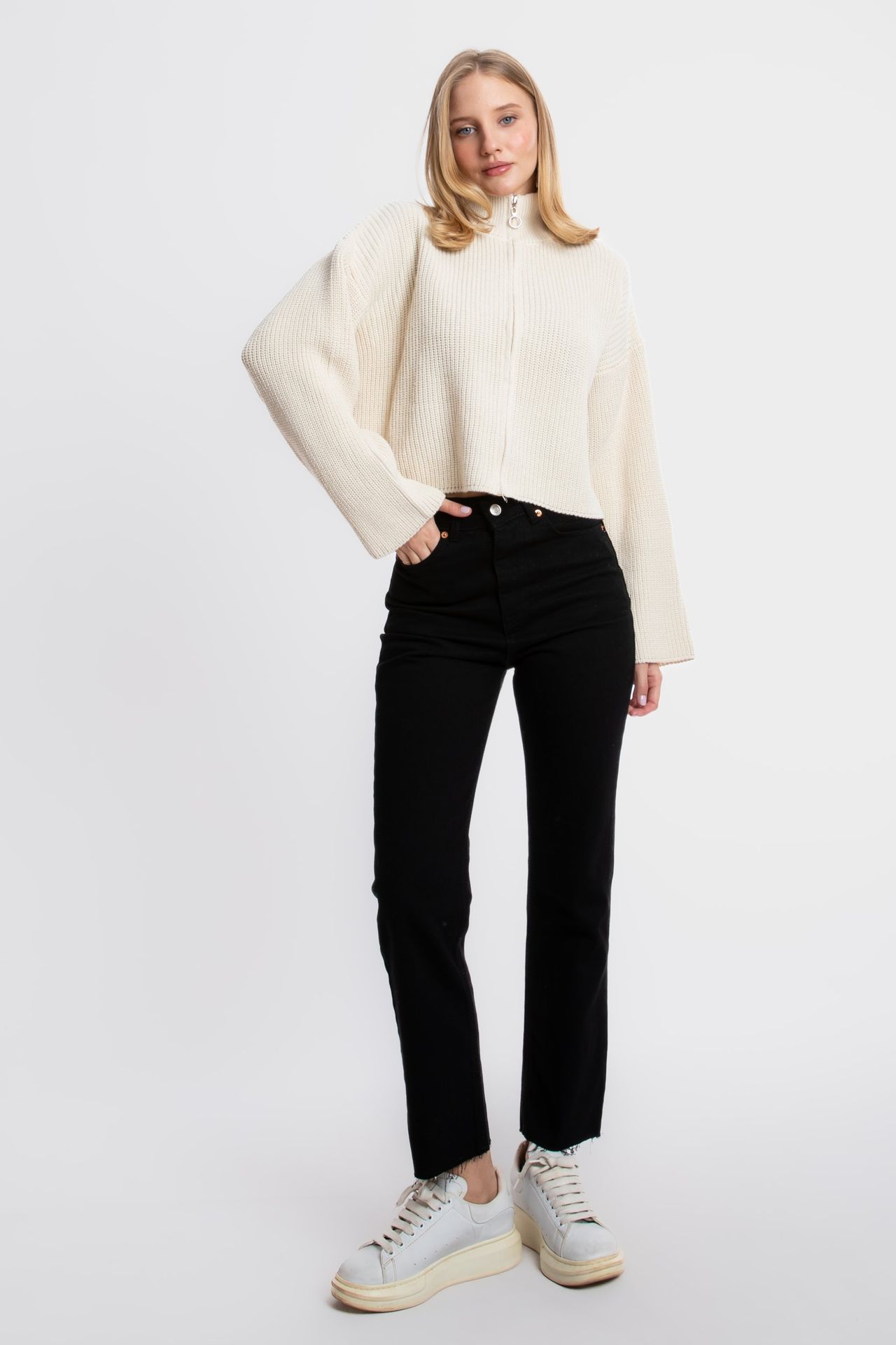 High Neck Zippered Oversized Sweater