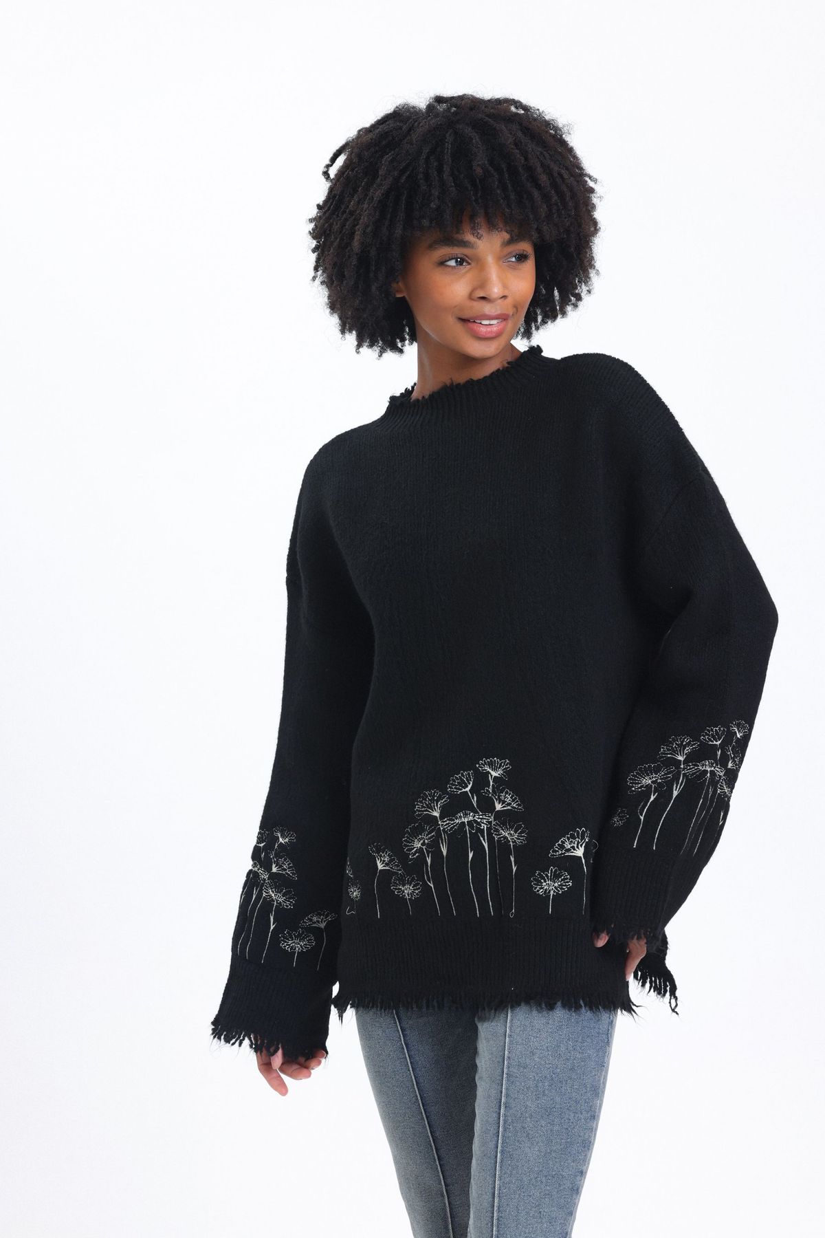 Floral Round Neck Oversized Sweater