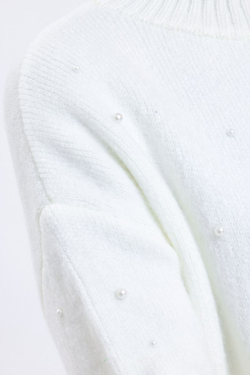 Solid High Neck Sweater with a Pearl Detail 4