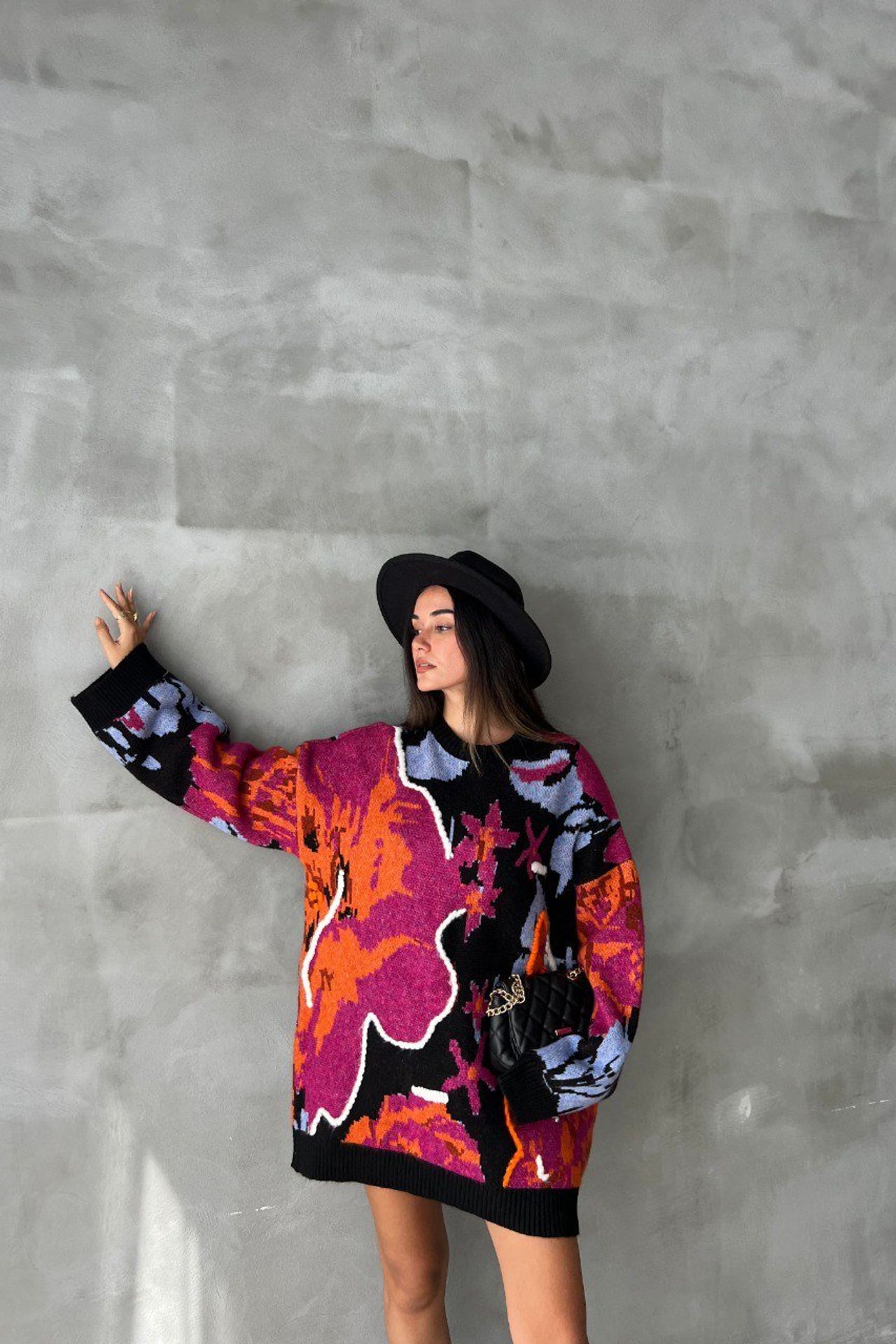 Floral Crew Neck Oversized Sweater