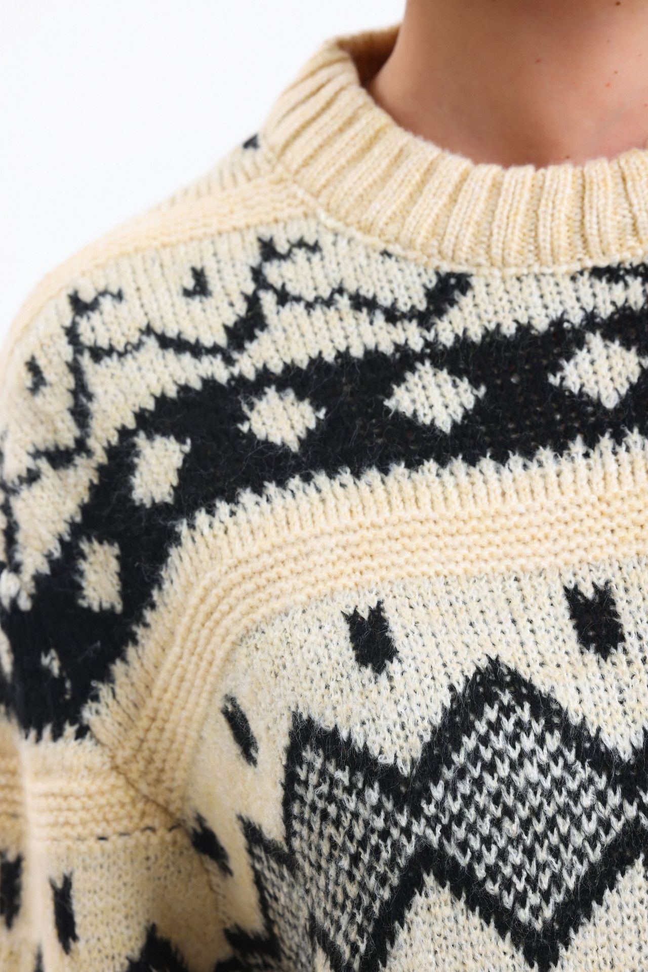 Patterned Crew Neck Oversized Sweater