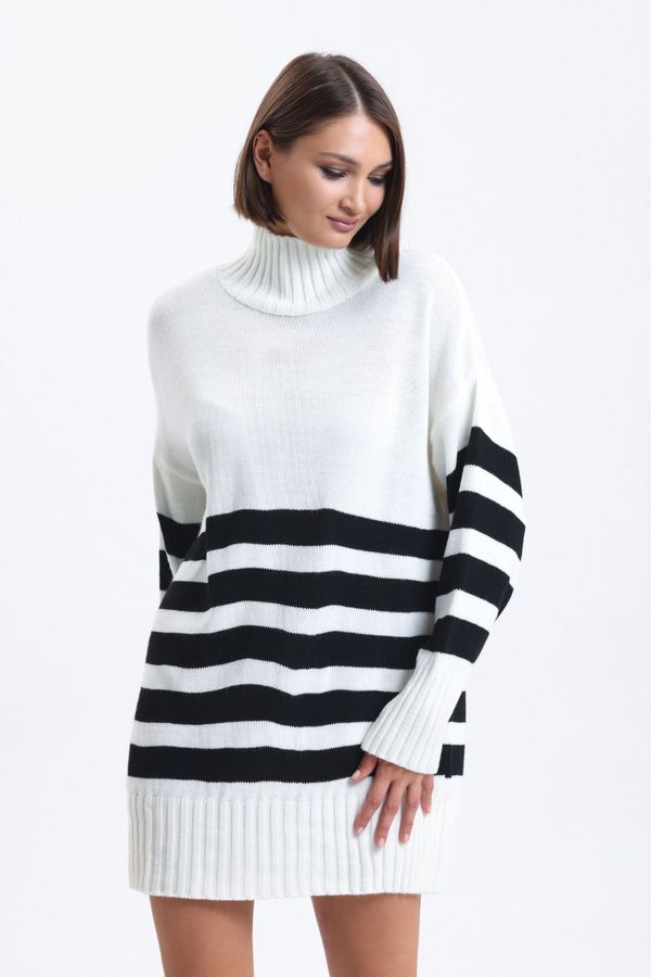 Striped High Neck Long Sweater 2