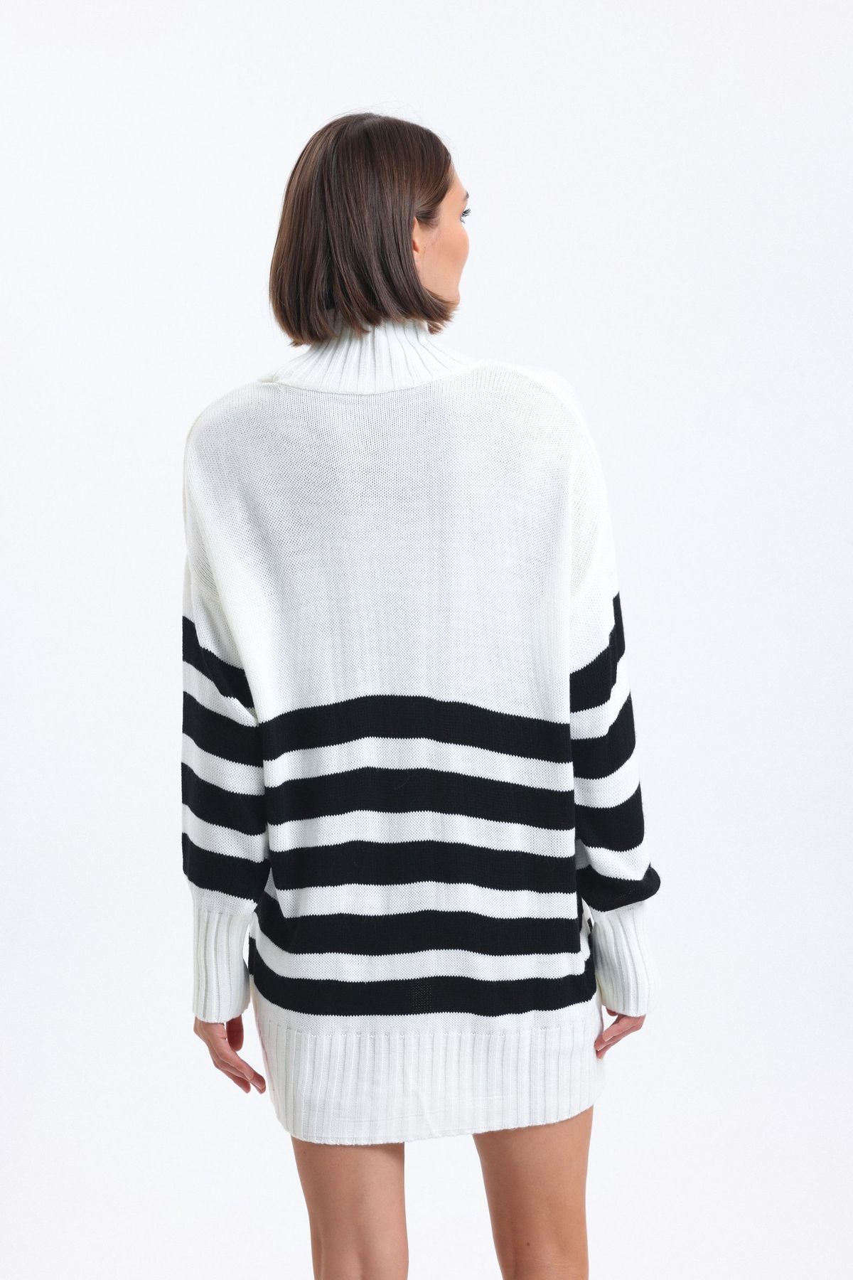 Striped High Neck Long Sweater