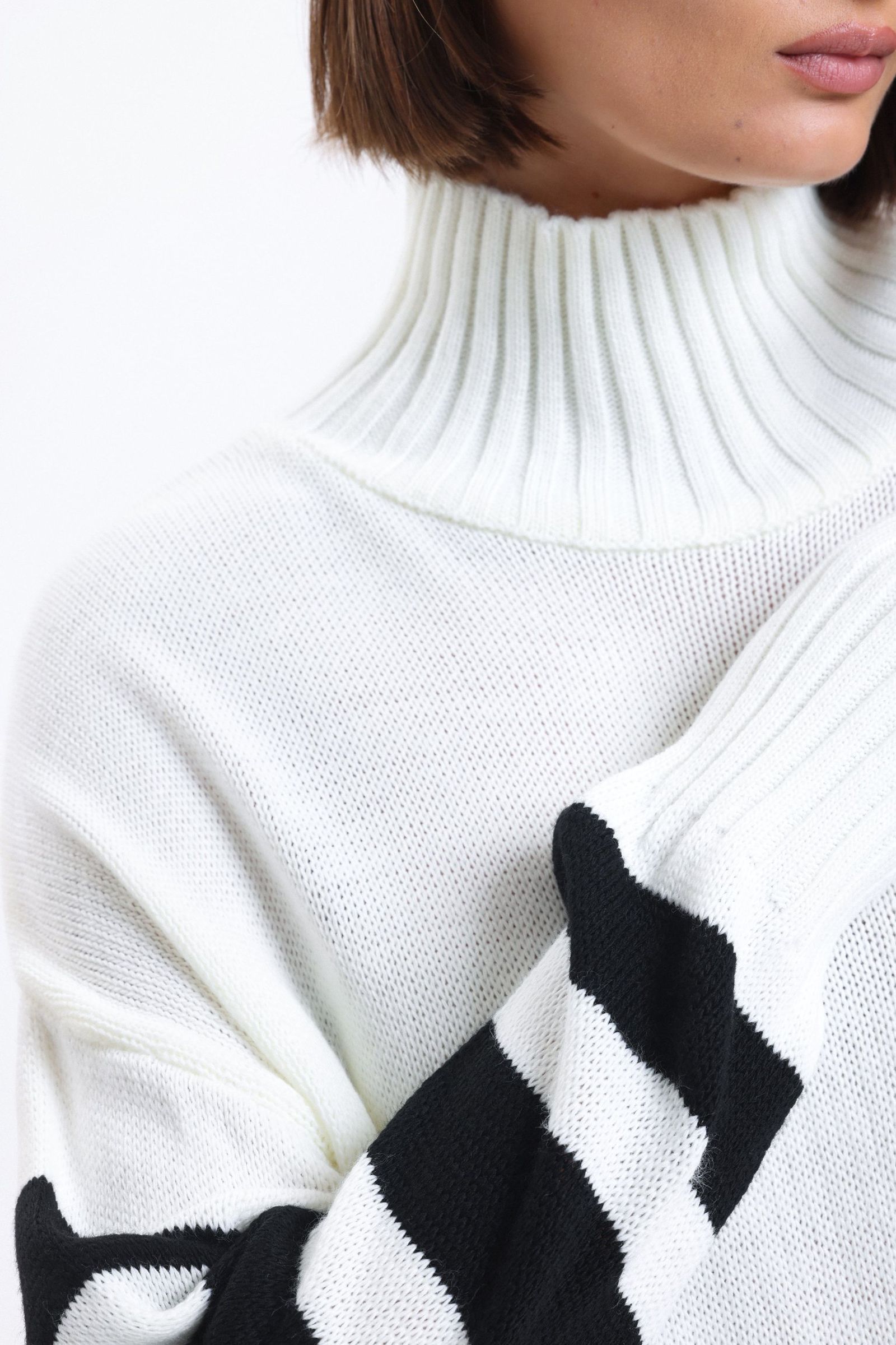 Striped High Neck Long Sweater