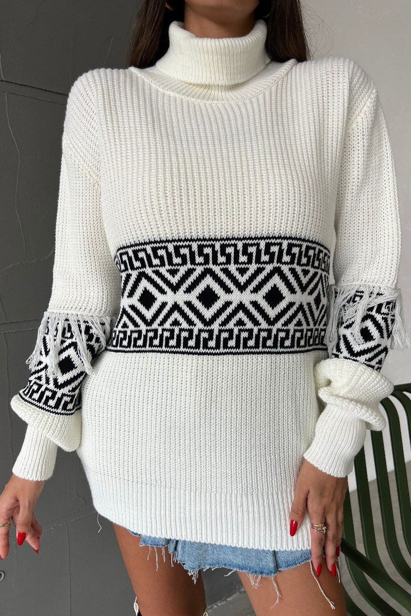 Patterned Turtleneck Oversized Sweater 3