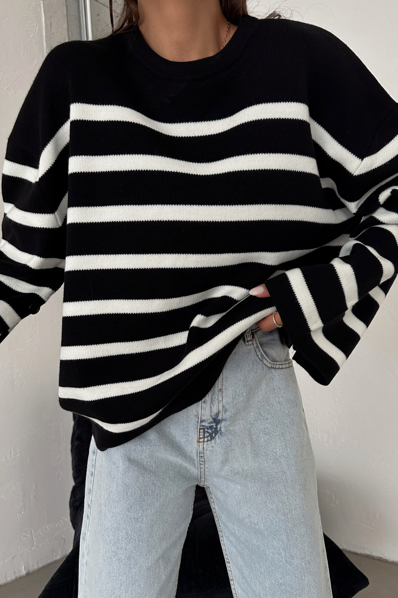 Striped Crew Neck Oversized Sweater